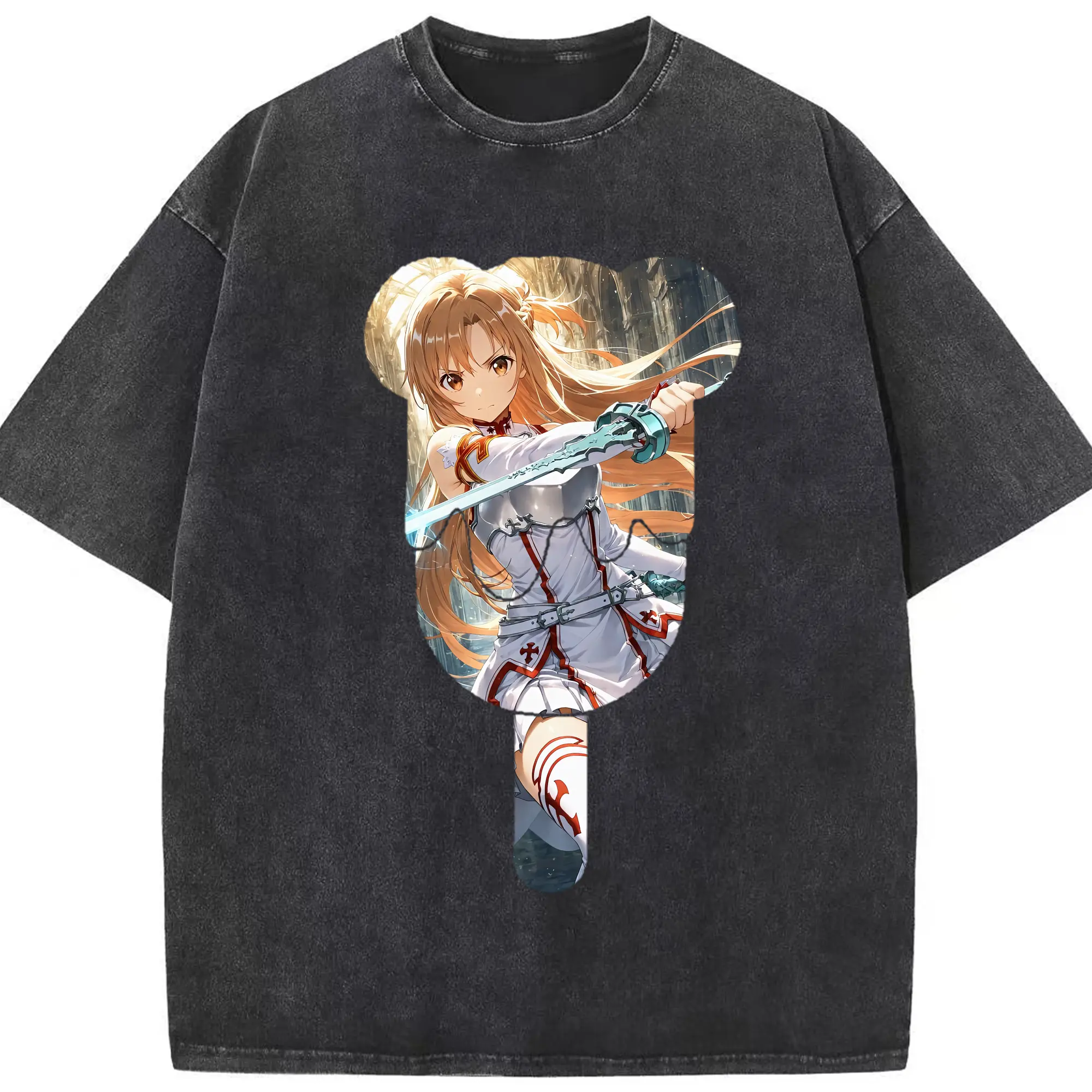ソードアートオンライン グッズ アスナ - 綿100％ ヴィンテージ風 半袖Tシャツ ・ フロントプリント ・ 柔らか肌触り ・ 通気性 快適 ・ スポーツ カジュアル 外出用