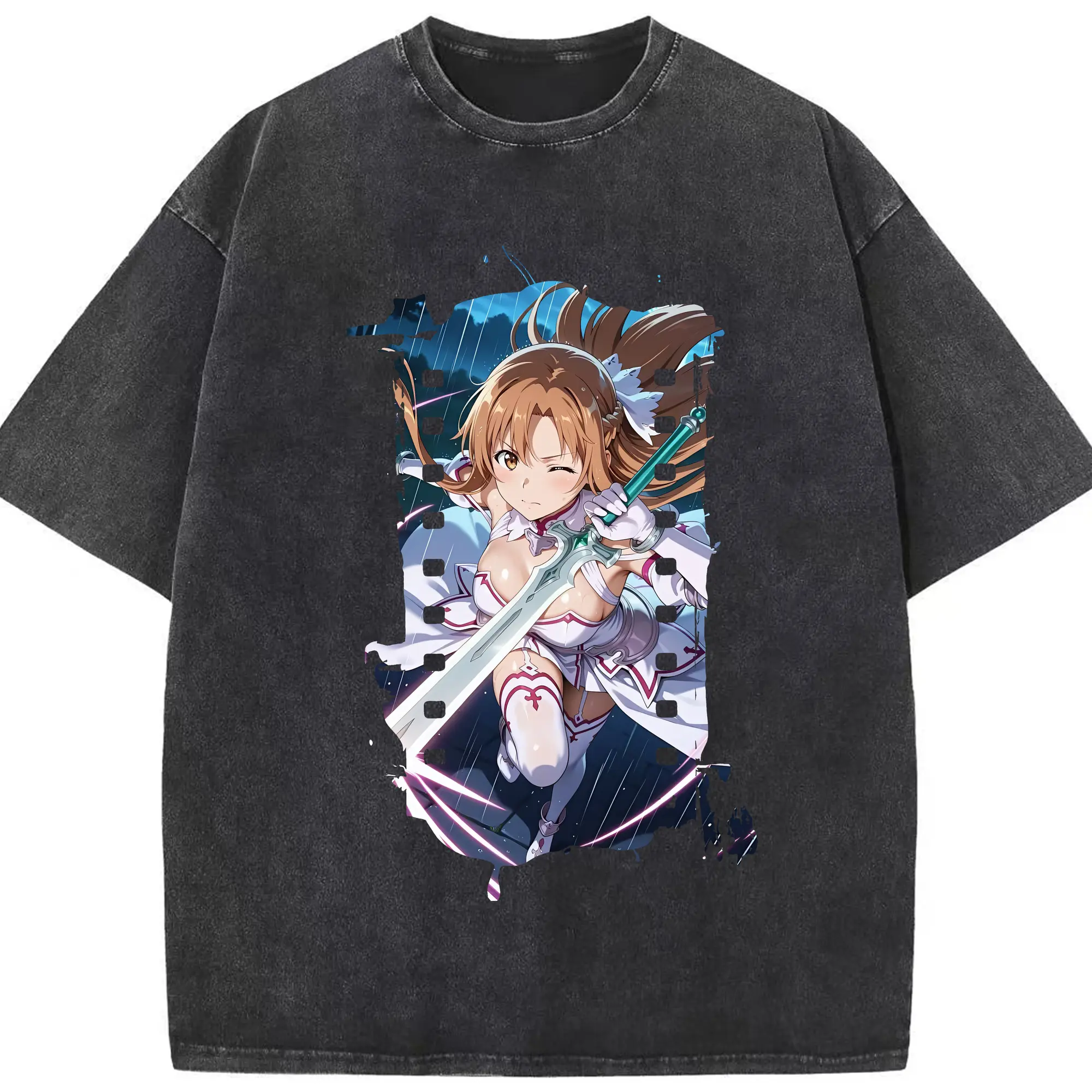 ソードアートオンライン グッズ アスナ - 綿100％ ヴィンテージ風 半袖Tシャツ ・ フロントプリント ・ 柔らか肌触り ・ 通気性 快適 ・ スポーツ カジュアル 外出用