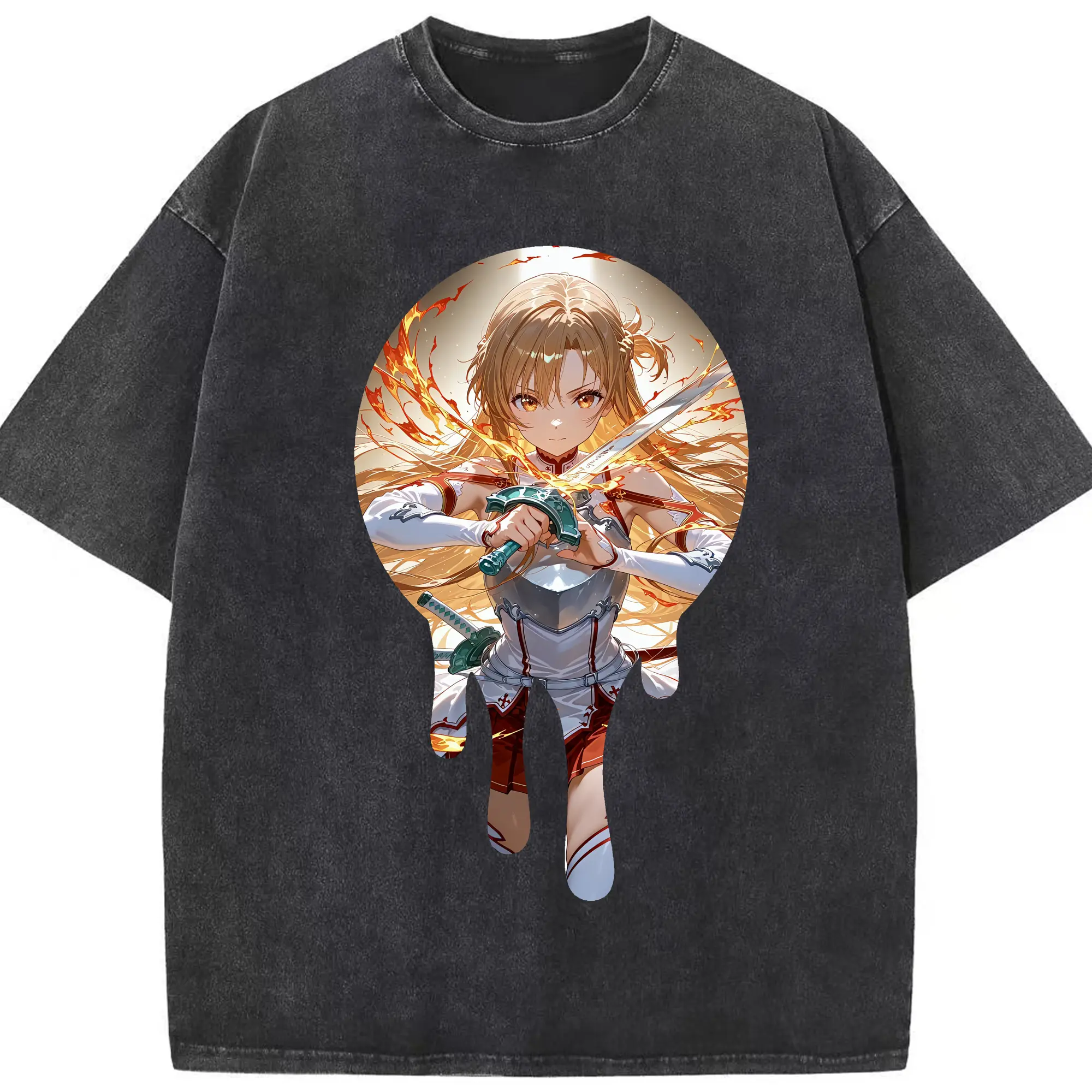 ソードアートオンライン グッズ アスナ - 綿100％ ヴィンテージ風 半袖Tシャツ ・ フロントプリント ・ 柔らか肌触り ・ 通気性 快適 ・ スポーツ カジュアル 外出用