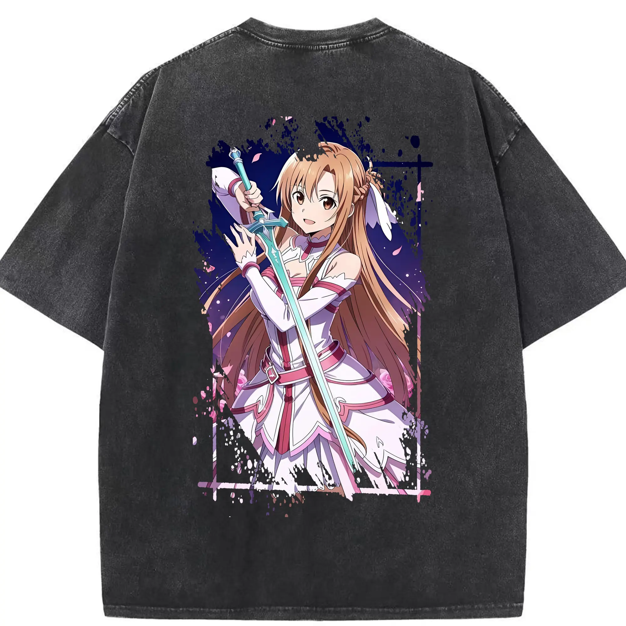 ソードアートオンライン グッズ アスナ - 綿100％ ヴィンテージ風 半袖Tシャツ ・ 背面プリント ・ 柔らか肌触り ・ 通気性 快適 ・ スポーツ カジュアル 外出用
