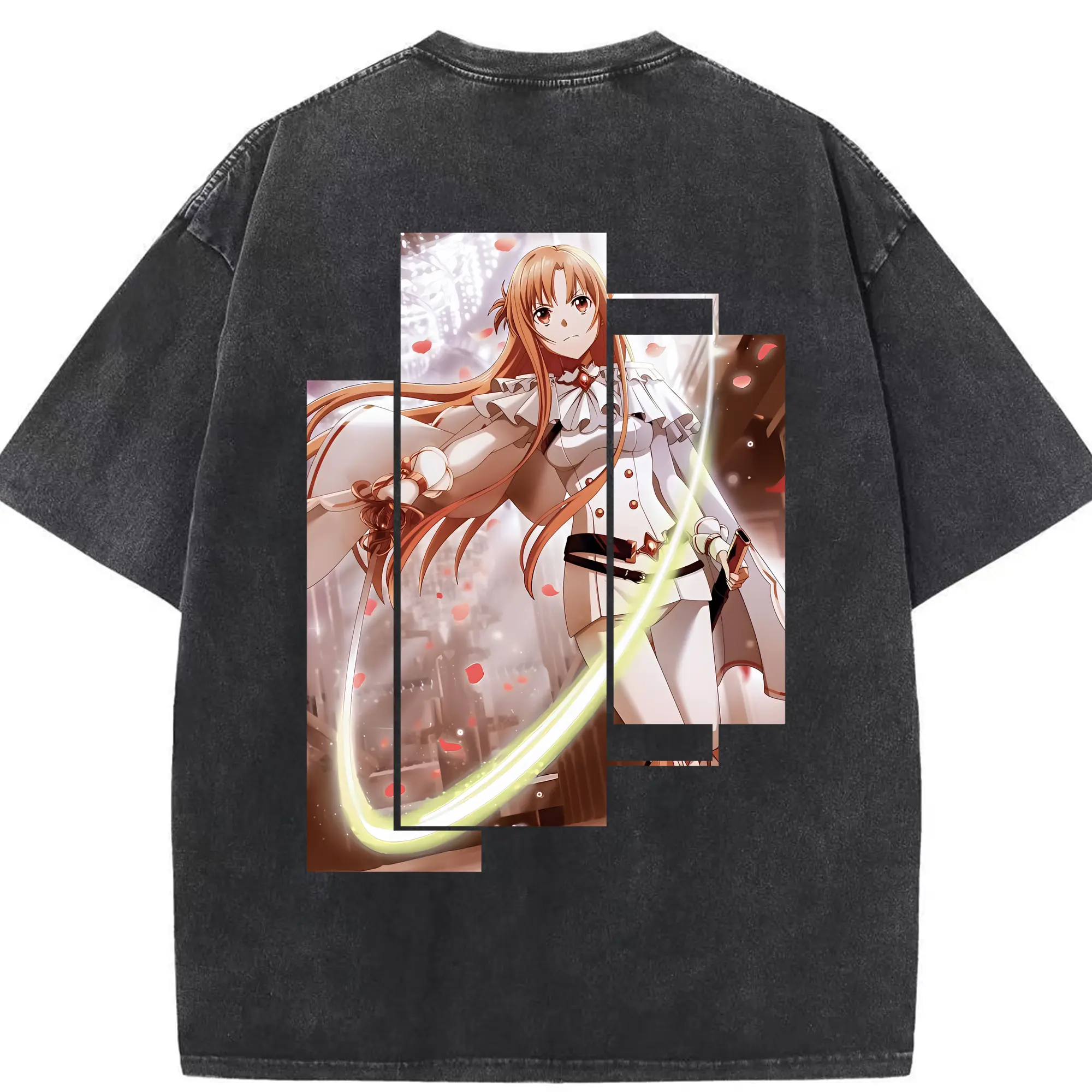 ソードアートオンライン グッズ アスナ - 綿100％ ヴィンテージ風 半袖Tシャツ ・ 背面プリント ・ 柔らか肌触り ・ 通気性 快適 ・ スポーツ カジュアル 外出用