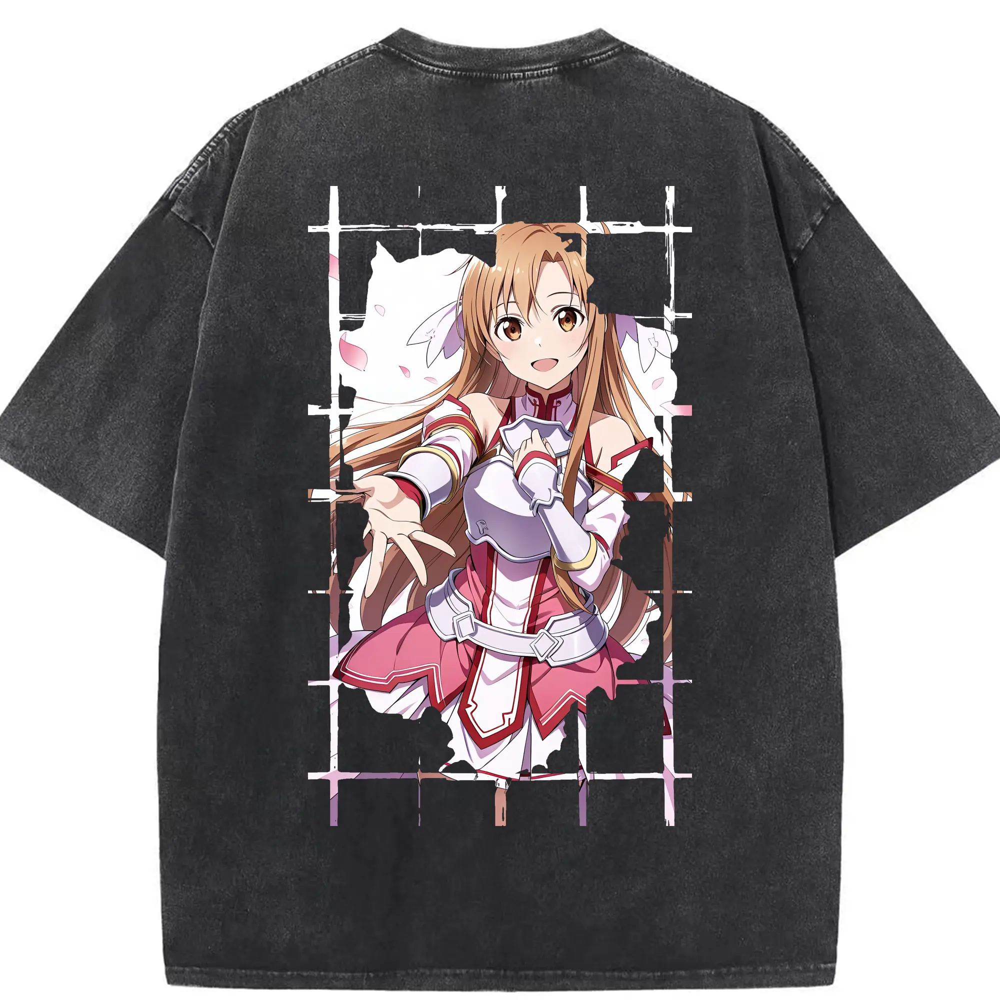 ソードアートオンライン グッズ アスナ - 綿100％ ヴィンテージ風 半袖Tシャツ ・ 背面プリント ・ 柔らか肌触り ・ 通気性 快適 ・ スポーツ カジュアル 外出用