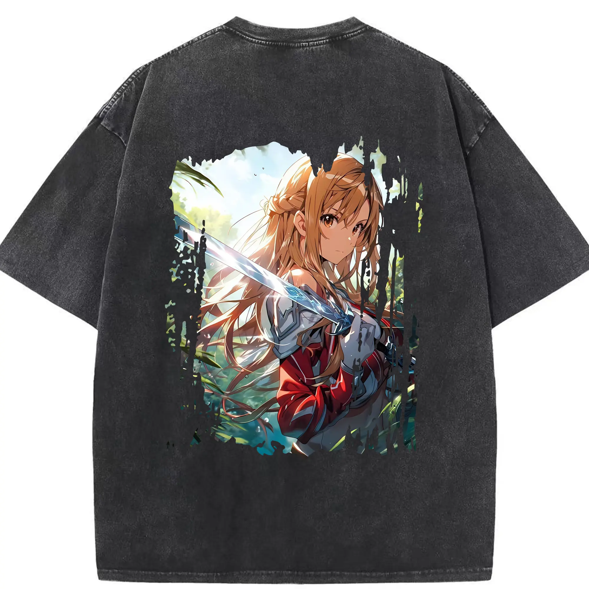 ソードアートオンライン グッズ アスナ - 綿100％ ヴィンテージ風 半袖Tシャツ ・ 背面プリント ・ 柔らか肌触り ・ 通気性 快適 ・ スポーツ カジュアル 外出用