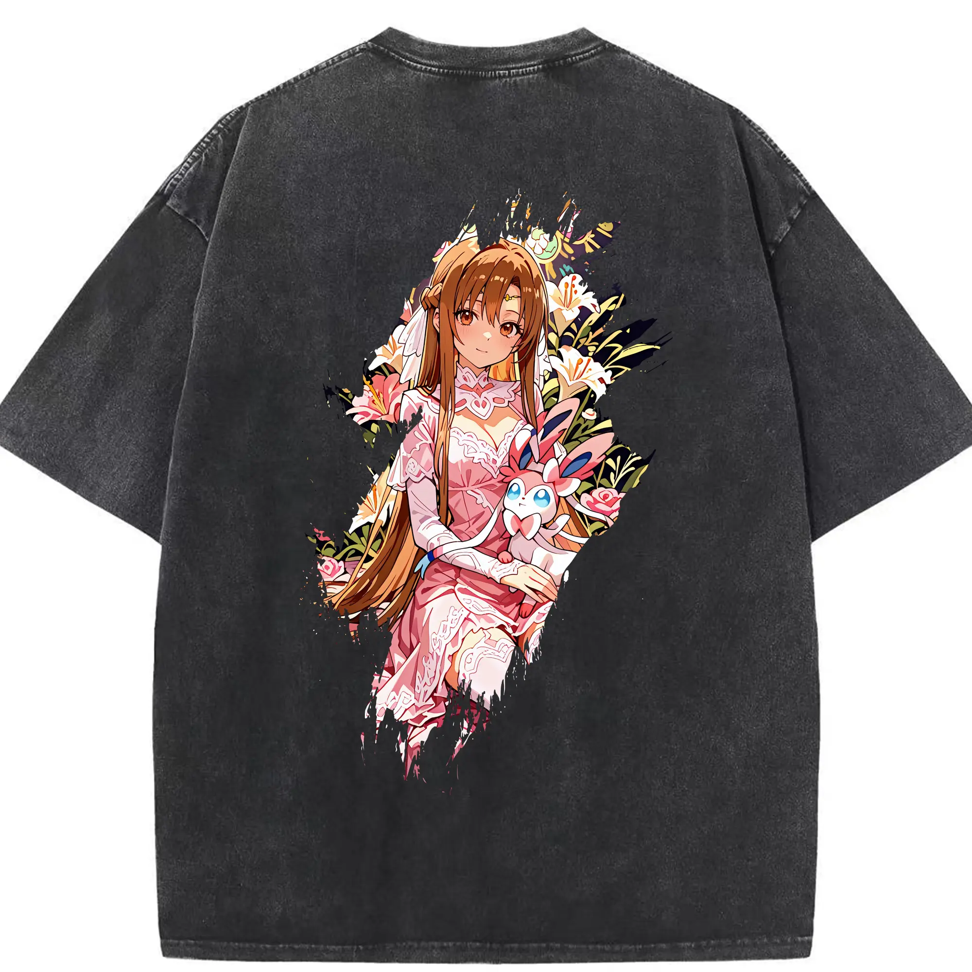 ソードアートオンライン グッズ アスナ - 綿100％ ヴィンテージ風 半袖Tシャツ ・ 背面プリント ・ 柔らか肌触り ・ 通気性 快適 ・ スポーツ カジュアル 外出用
