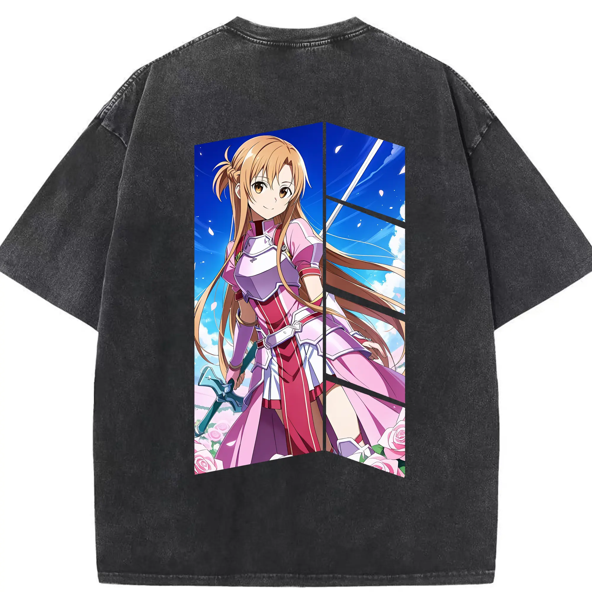 ソードアートオンライン グッズ アスナ - 綿100％ ヴィンテージ風 半袖Tシャツ ・ 背面プリント ・ 柔らか肌触り ・ 通気性 快適 ・ スポーツ カジュアル 外出用