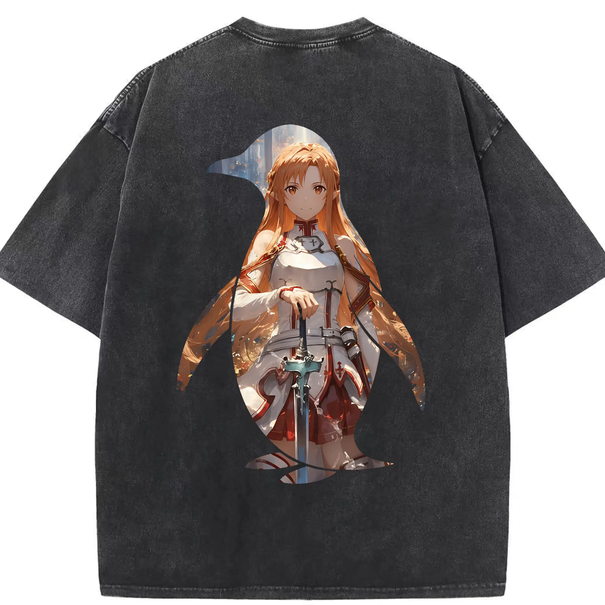 ソードアートオンライン グッズ アスナ - 綿100％ ヴィンテージ風 半袖Tシャツ ・ 背面プリント ・ 柔らか肌触り ・ 通気性 快適 ・ スポーツ カジュアル 外出用