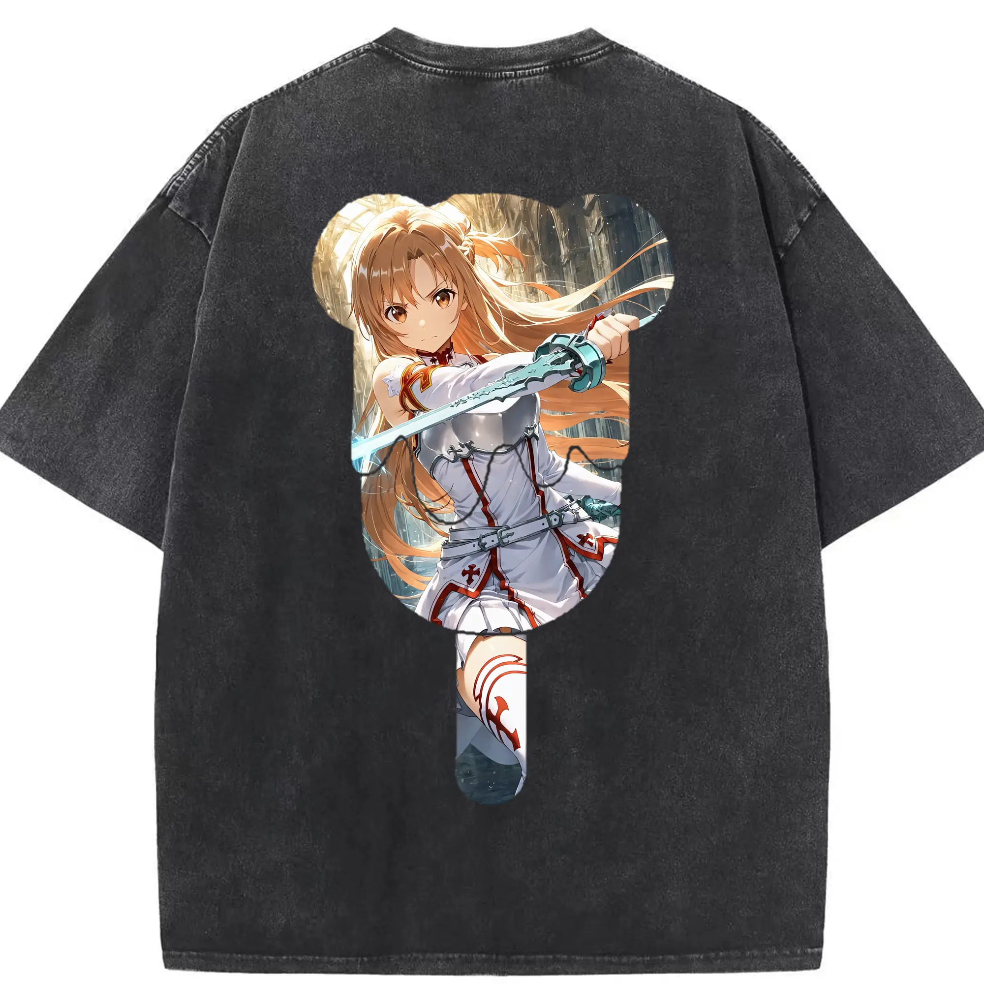 ソードアートオンライン グッズ アスナ - 綿100％ ヴィンテージ風 半袖Tシャツ ・ 背面プリント ・ 柔らか肌触り ・ 通気性 快適 ・ スポーツ カジュアル 外出用
