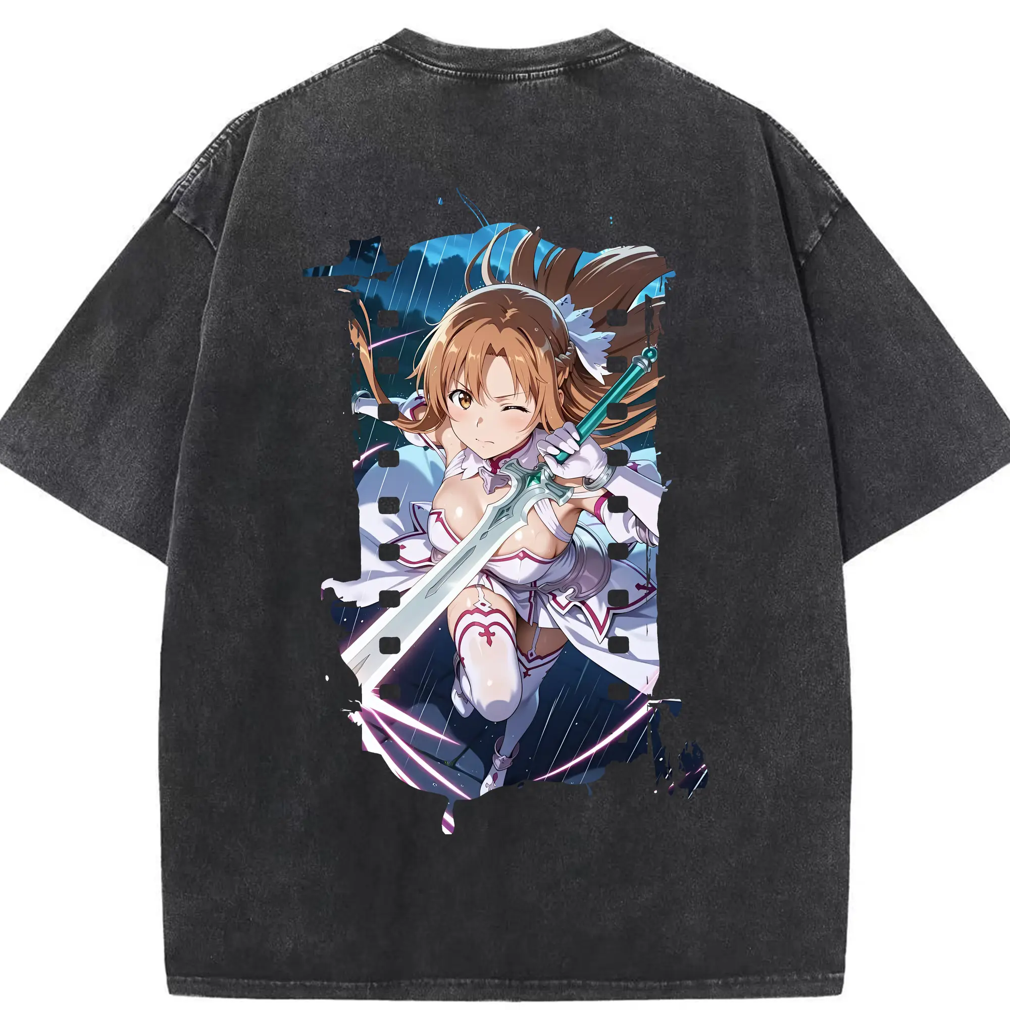 ソードアートオンライン グッズ アスナ - 綿100％ ヴィンテージ風 半袖Tシャツ ・ 背面プリント ・ 柔らか肌触り ・ 通気性 快適 ・ スポーツ カジュアル 外出用