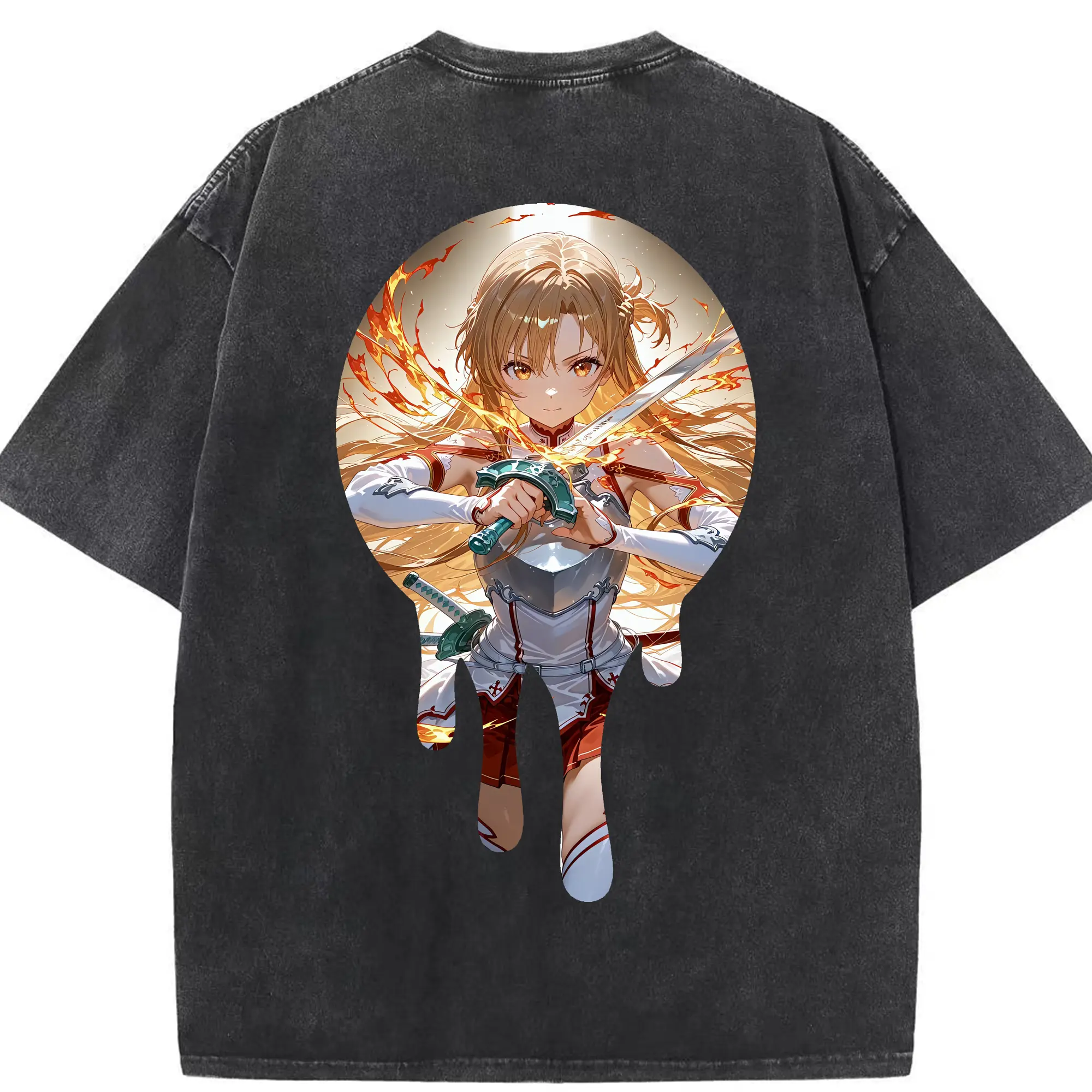 ソードアートオンライン グッズ アスナ - 綿100％ ヴィンテージ風 半袖Tシャツ ・ 背面プリント ・ 柔らか肌触り ・ 通気性 快適 ・ スポーツ カジュアル 外出用