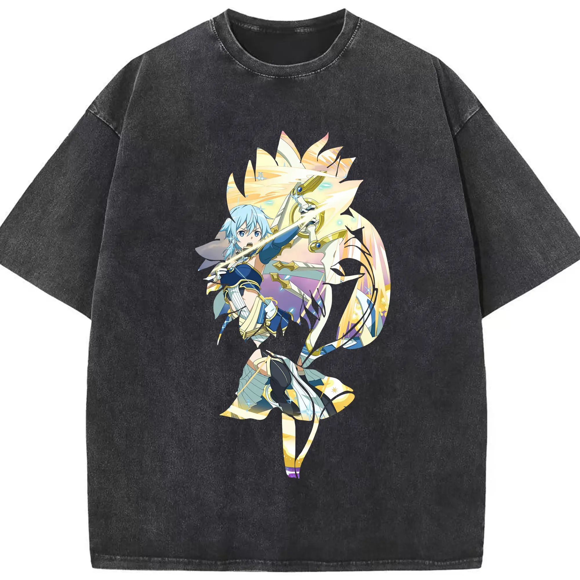 ソードアートオンライン グッズ シノン - 綿100％ ヴィンテージ風 半袖Tシャツ ・ フロントプリント ・ 柔らか肌触り ・ 通気性 快適 ・ スポーツ カジュアル 外出用
