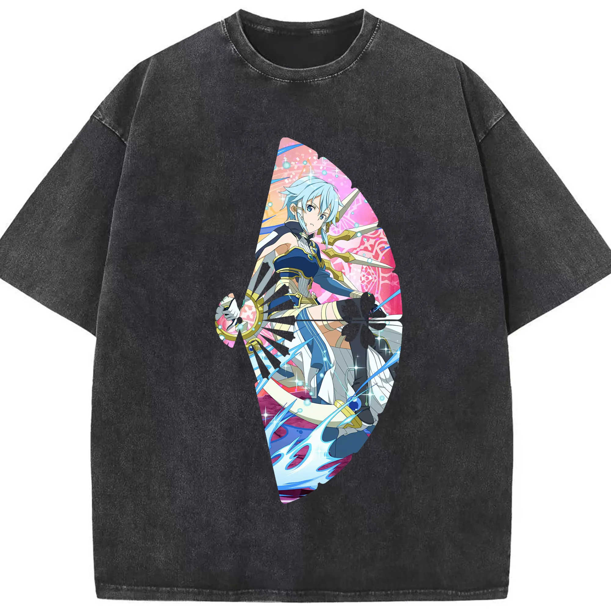ソードアートオンライン グッズ シノン - 綿100％ ヴィンテージ風 半袖Tシャツ ・ フロントプリント ・ 柔らか肌触り ・ 通気性 快適 ・ スポーツ カジュアル 外出用