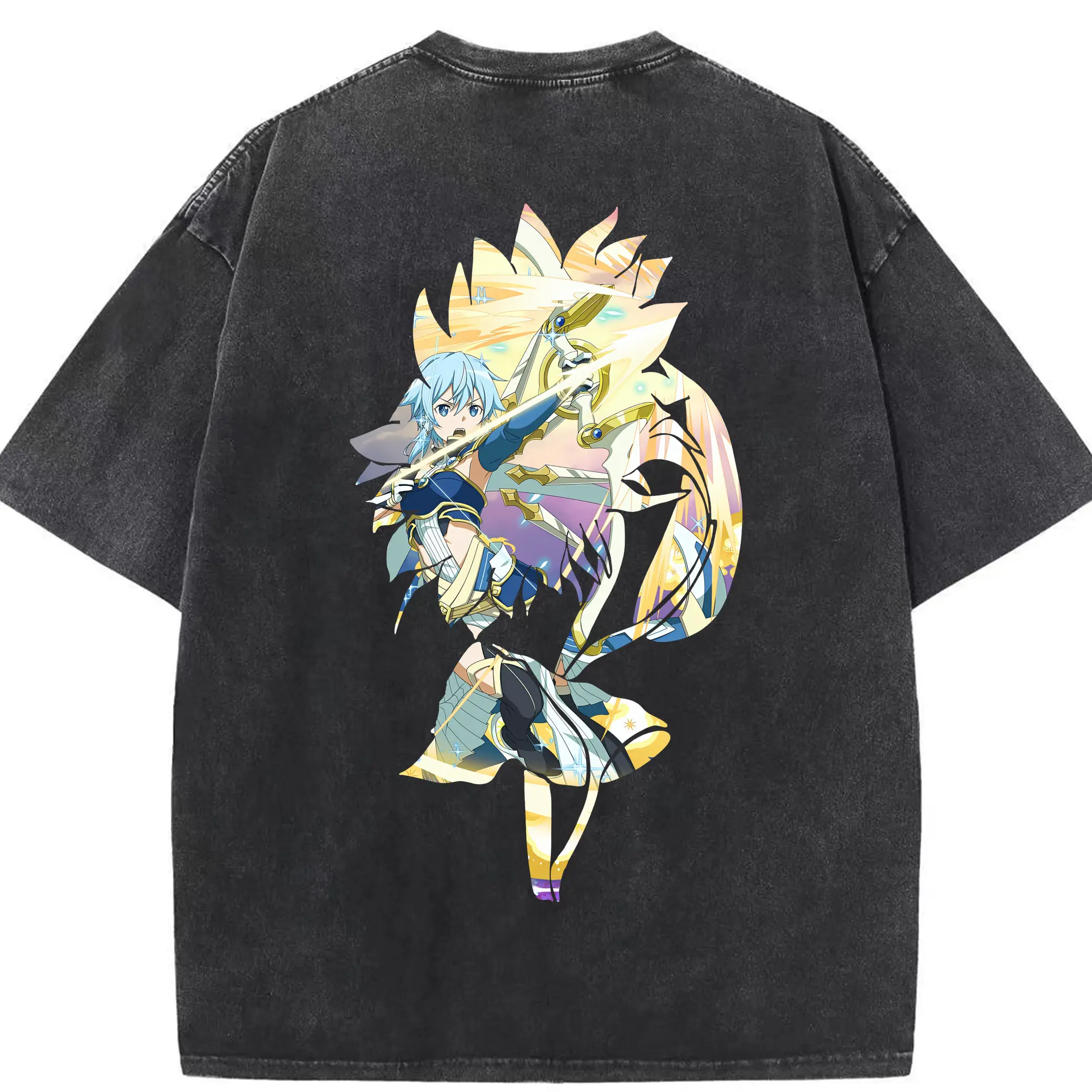 ソードアートオンライン グッズ シノン - 綿100％ ヴィンテージ風 半袖Tシャツ ・ 背面プリント ・ 柔らか肌触り ・ 通気性 快適 ・ スポーツ カジュアル 外出用