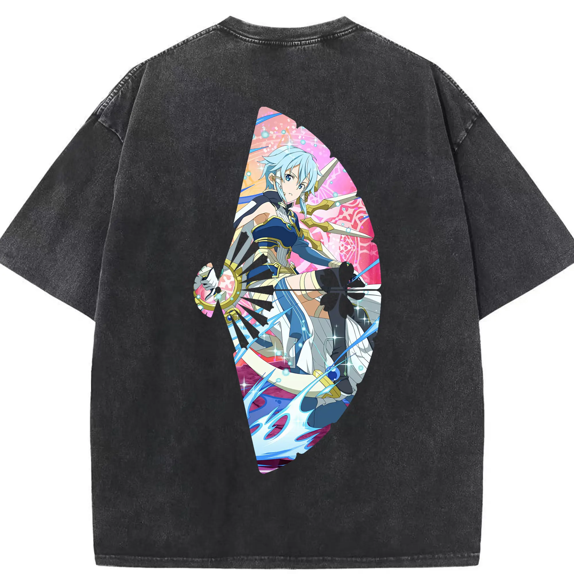 ソードアートオンライン グッズ シノン - 綿100％ ヴィンテージ風 半袖Tシャツ ・ 背面プリント ・ 柔らか肌触り ・ 通気性 快適 ・ スポーツ カジュアル 外出用