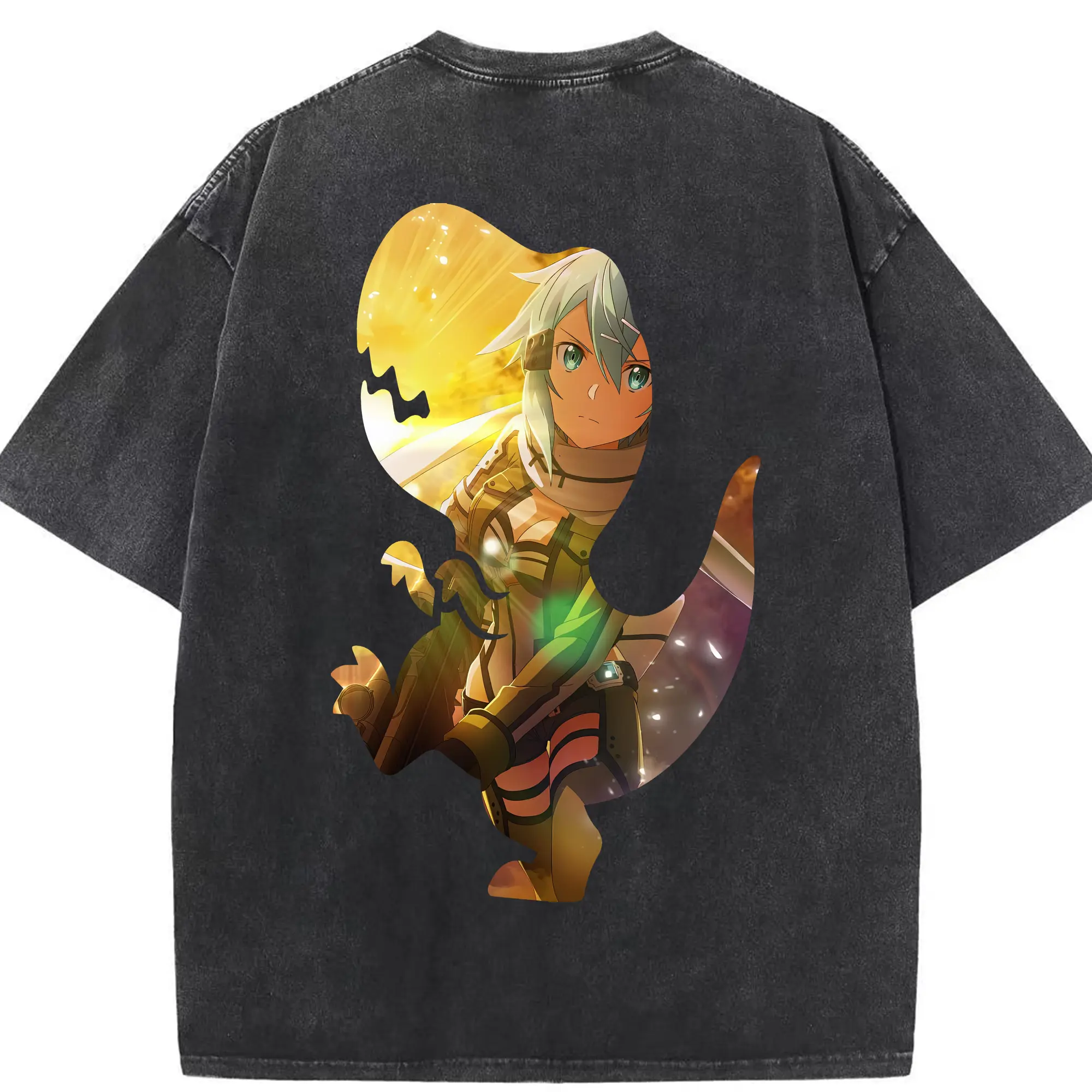 ソードアートオンライン グッズ シノン - 綿100％ ヴィンテージ風 半袖Tシャツ ・ 背面プリント ・ 柔らか肌触り ・ 通気性 快適 ・ スポーツ カジュアル 外出用