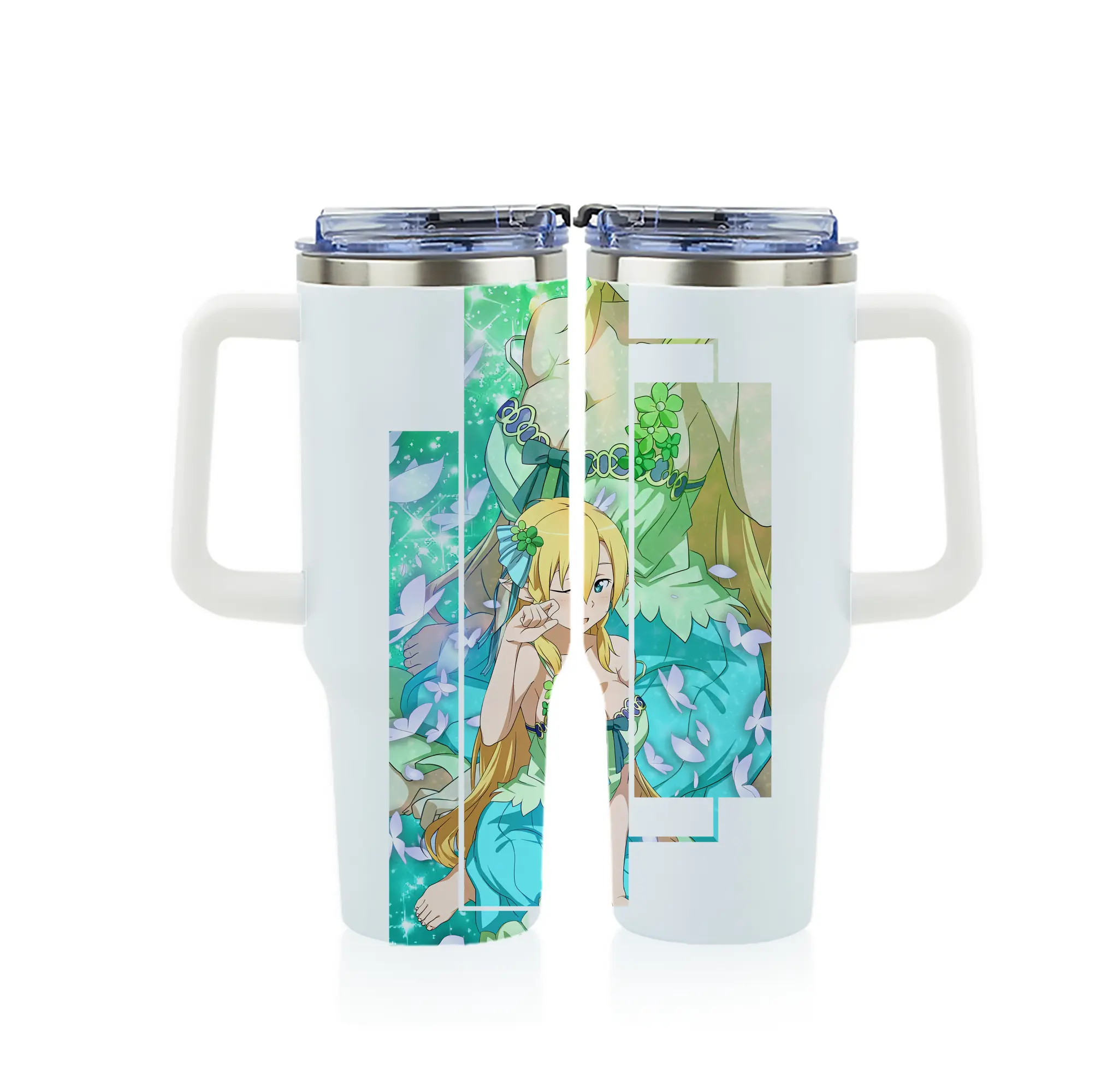 ソードアートオンライン グッズ リーファ - 1200mL フルプリント車用タンブラー ・ 304ステンレス 内側 ・ 201ステンレス 外側 ・ 保温 保冷 ・ 通勤 ドライブ アウトドア用