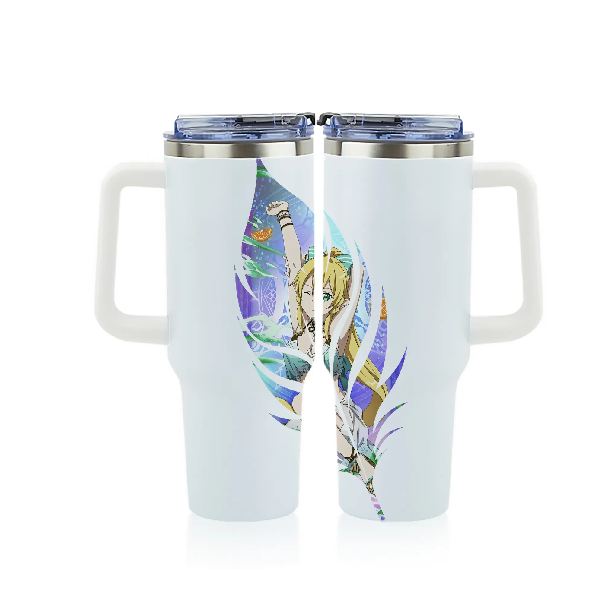 ソードアートオンライン グッズ リーファ - 1200mL フルプリント車用タンブラー ・ 304ステンレス 内側 ・ 201ステンレス 外側 ・ 保温 保冷 ・ 通勤 ドライブ アウトドア用