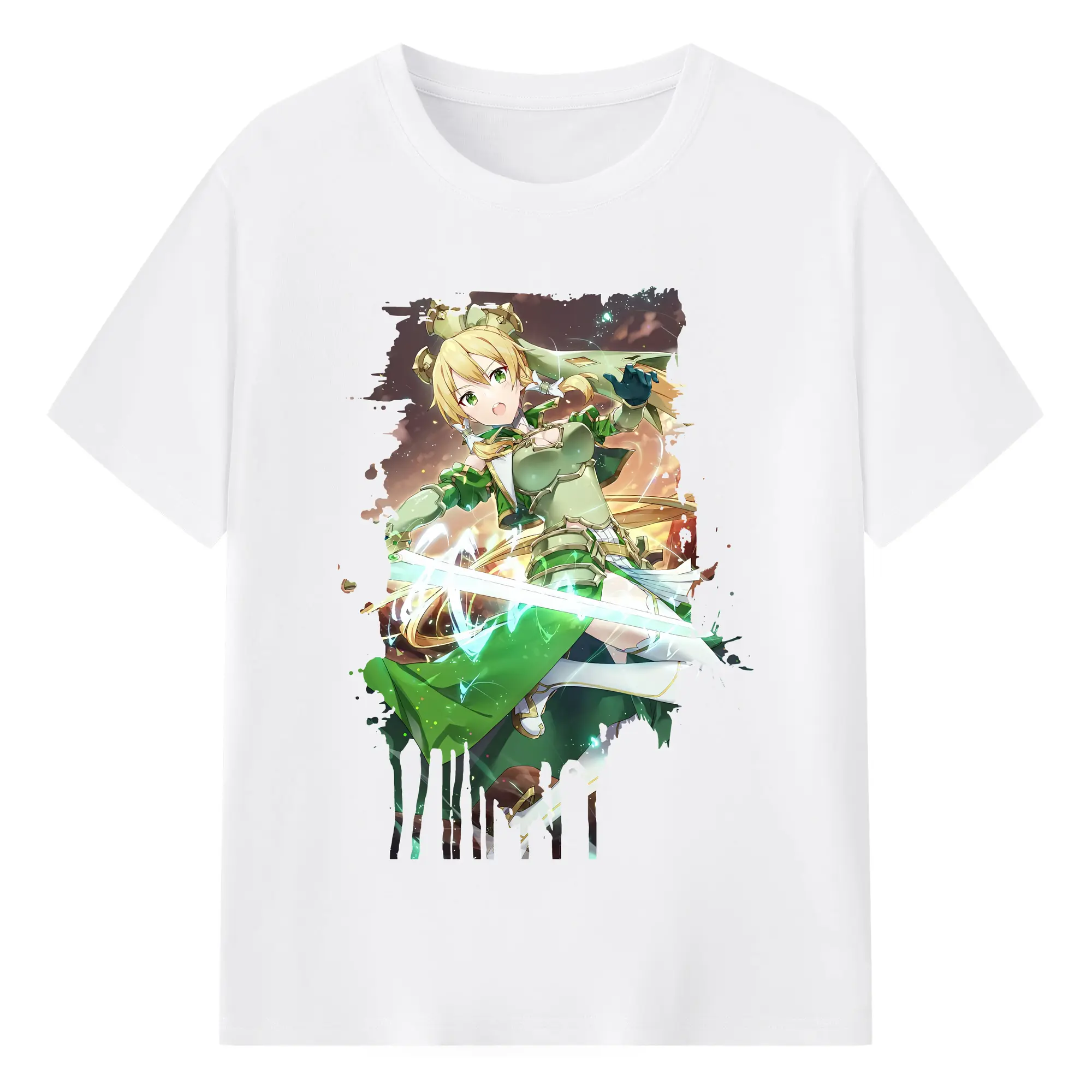 ソードアートオンライン グッズ リーファ - 綿100％ 半袖Tシャツ ・ フロントプリント ・ 快適 通気性 ・ 日常使い 散歩 スポーツ用