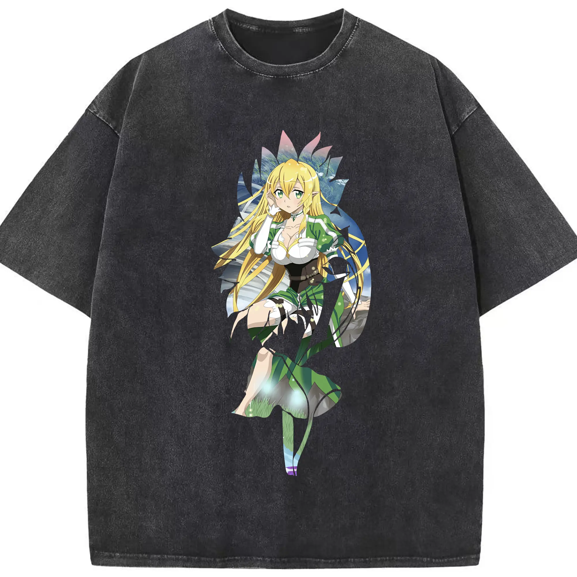 ソードアートオンライン グッズ リーファ - 綿100％ ヴィンテージ風 半袖Tシャツ ・ フロントプリント ・ 柔らか肌触り ・ 通気性 快適 ・ スポーツ カジュアル 外出用