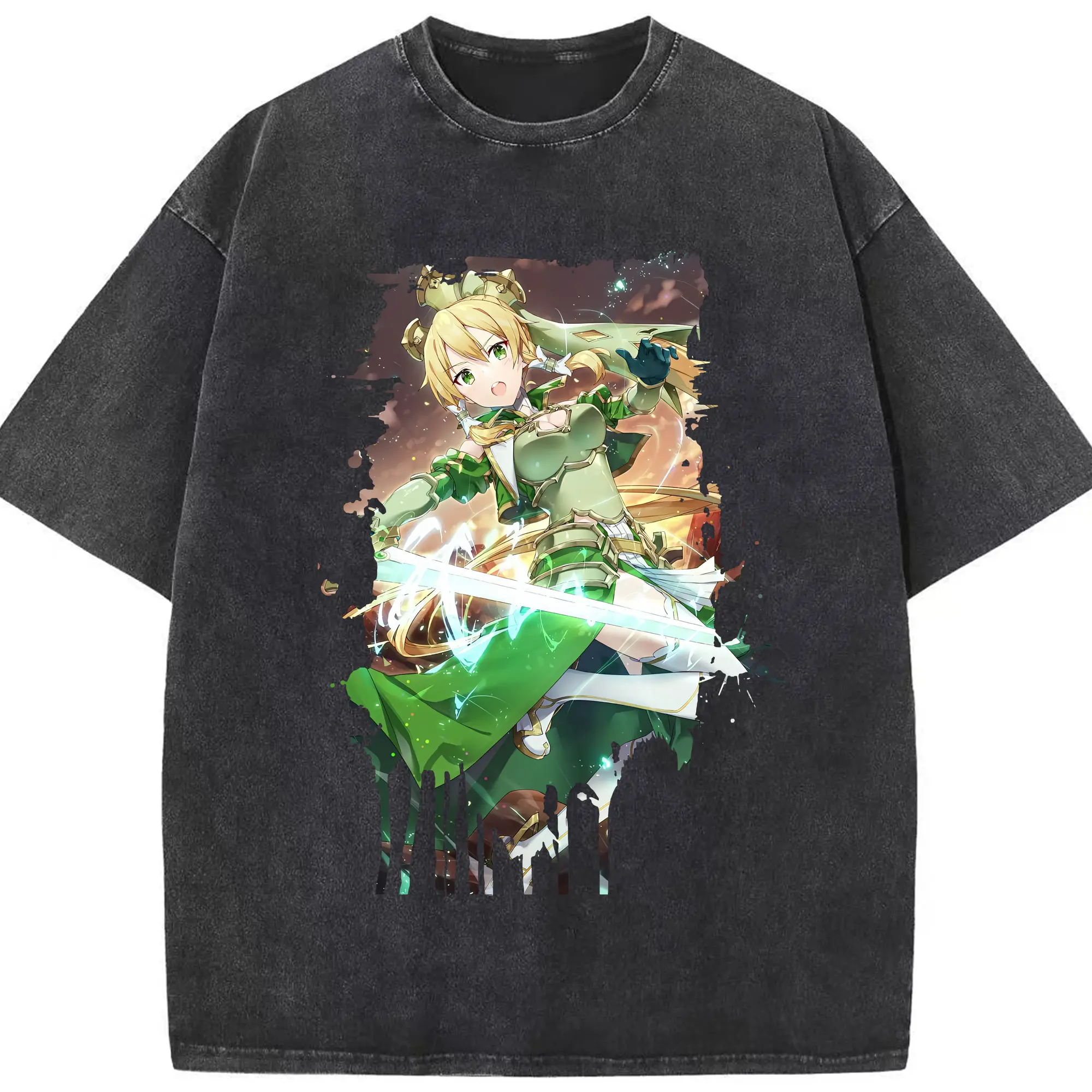ソードアートオンライン グッズ リーファ - 綿100％ ヴィンテージ風 半袖Tシャツ ・ フロントプリント ・ 柔らか肌触り ・ 通気性 快適 ・ スポーツ カジュアル 外出用