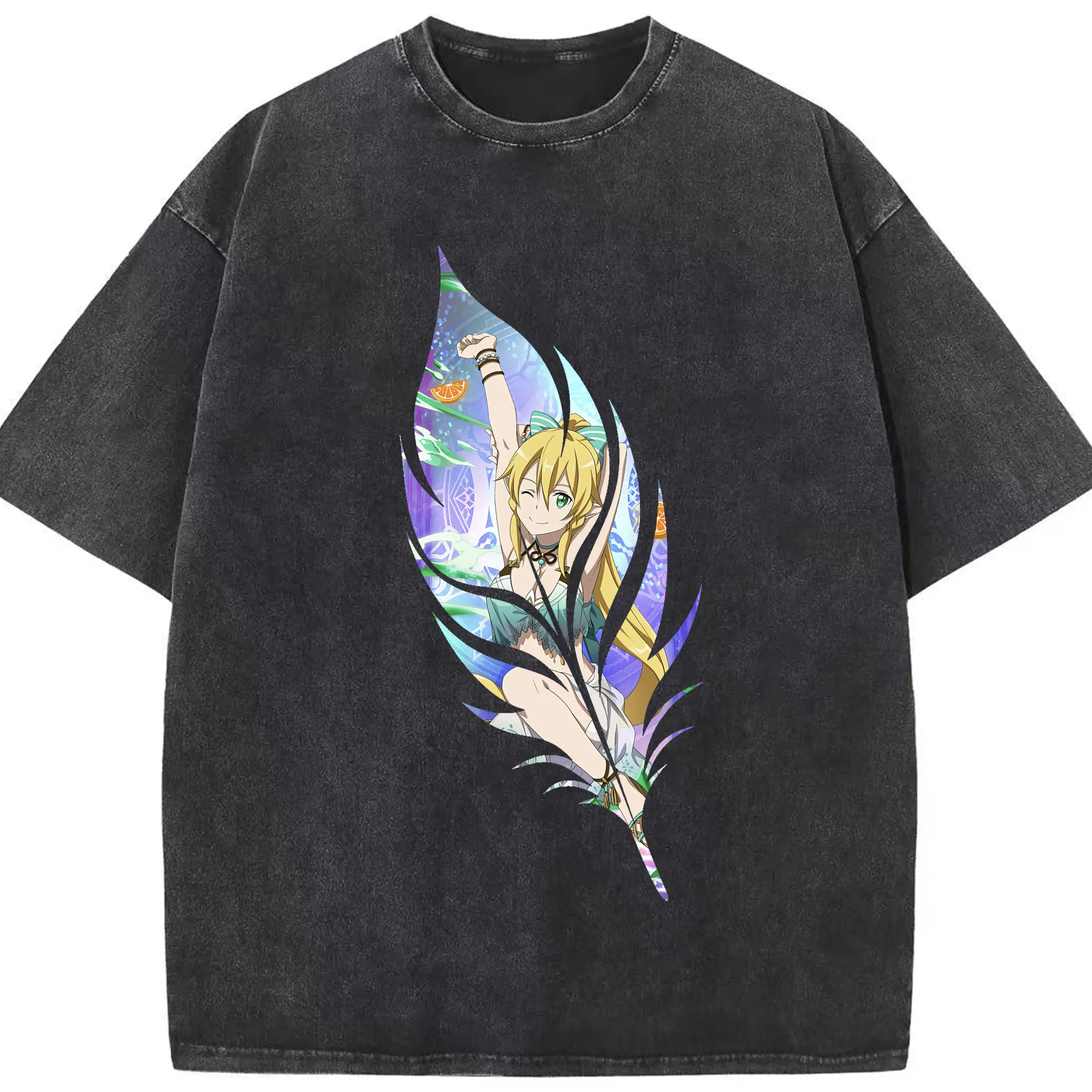 ソードアートオンライン グッズ リーファ - 綿100％ ヴィンテージ風 半袖Tシャツ ・ フロントプリント ・ 柔らか肌触り ・ 通気性 快適 ・ スポーツ カジュアル 外出用