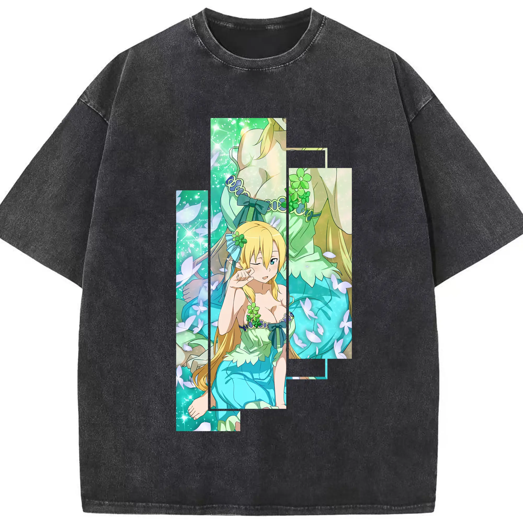 ソードアートオンライン グッズ リーファ - 綿100％ ヴィンテージ風 半袖Tシャツ ・ フロントプリント ・ 柔らか肌触り ・ 通気性 快適 ・ スポーツ カジュアル 外出用