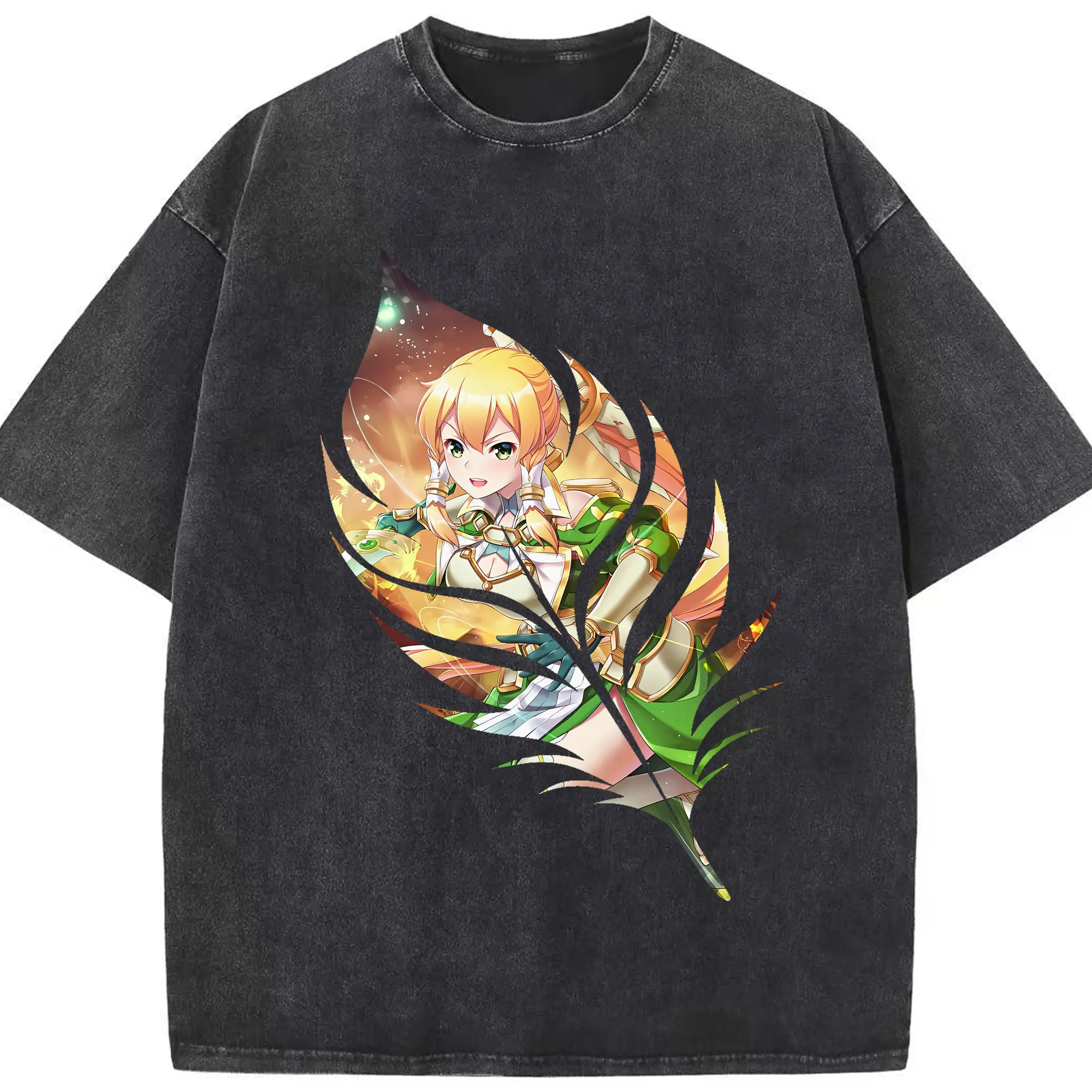 ソードアートオンライン グッズ リーファ - 綿100％ ヴィンテージ風 半袖Tシャツ ・ フロントプリント ・ 柔らか肌触り ・ 通気性 快適 ・ スポーツ カジュアル 外出用