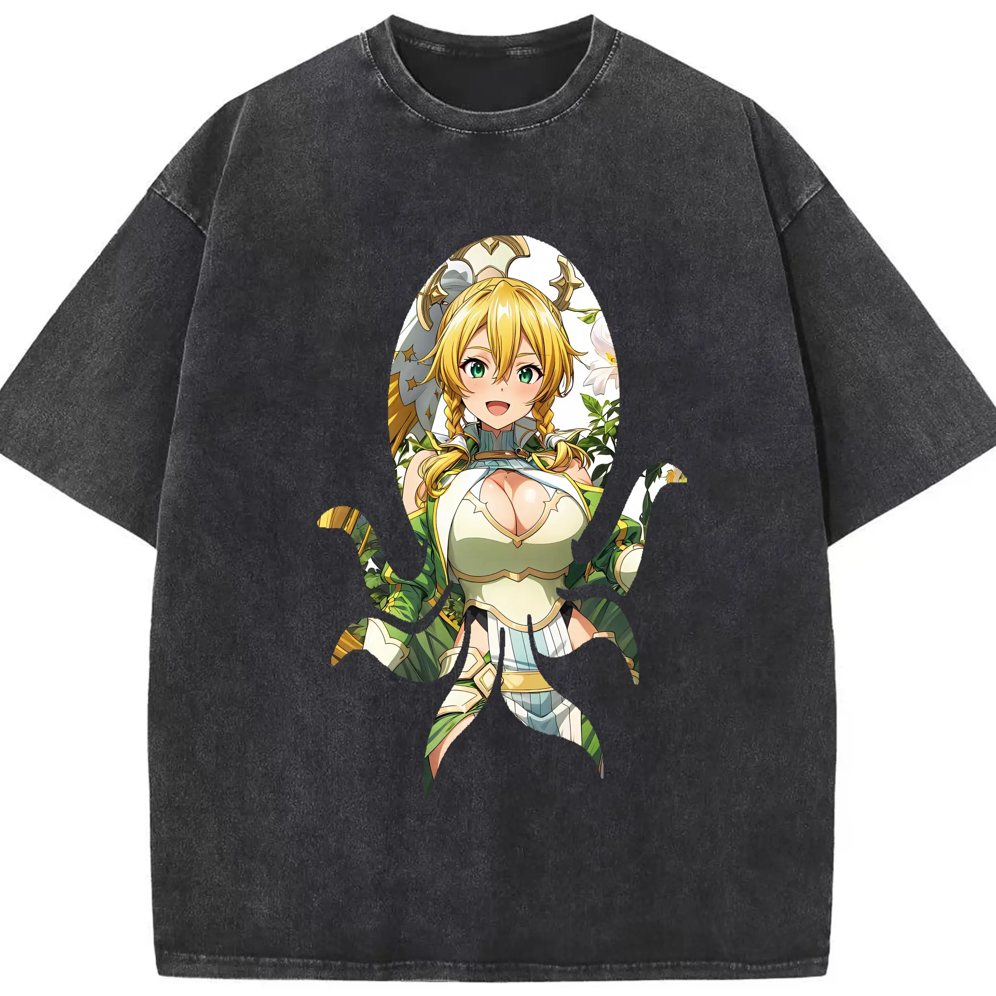ソードアートオンライン グッズ リーファ - 綿100％ ヴィンテージ風 半袖Tシャツ ・ フロントプリント ・ 柔らか肌触り ・ 通気性 快適 ・ スポーツ カジュアル 外出用