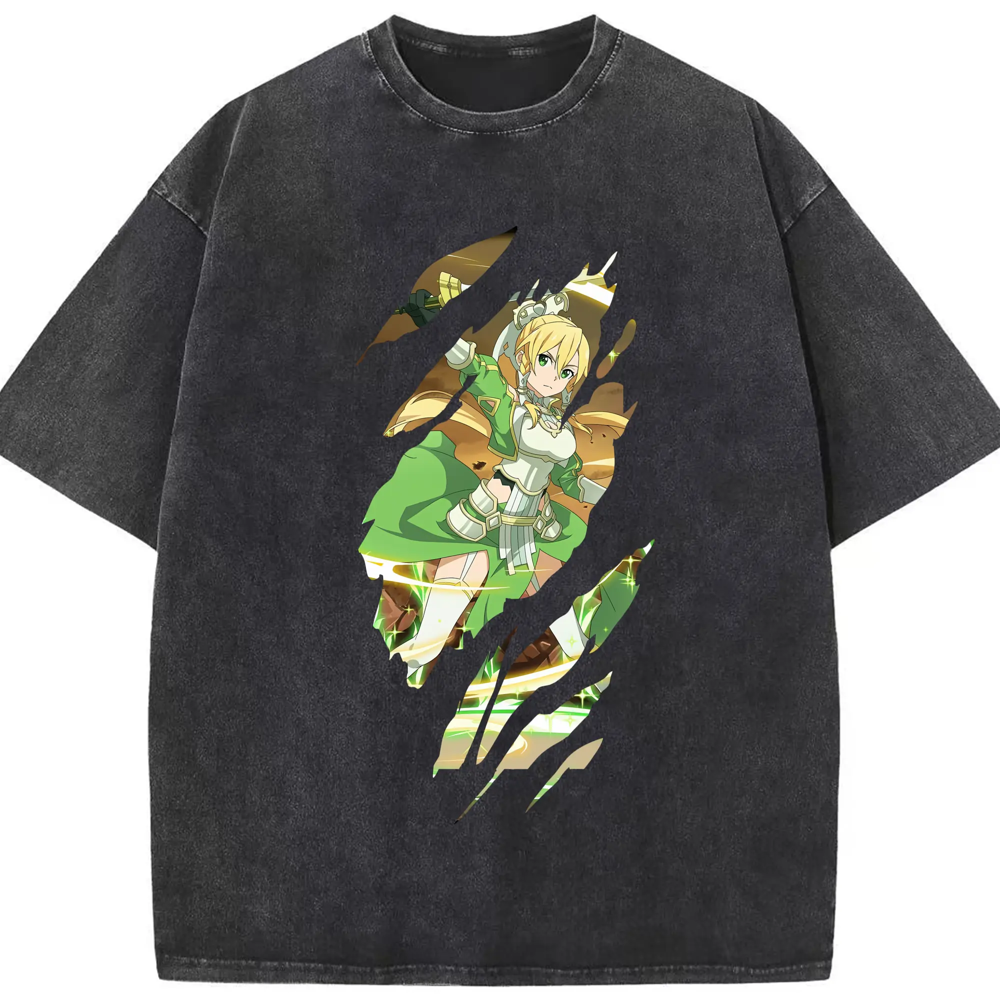 ソードアートオンライン グッズ リーファ - 綿100％ ヴィンテージ風 半袖Tシャツ ・ フロントプリント ・ 柔らか肌触り ・ 通気性 快適 ・ スポーツ カジュアル 外出用