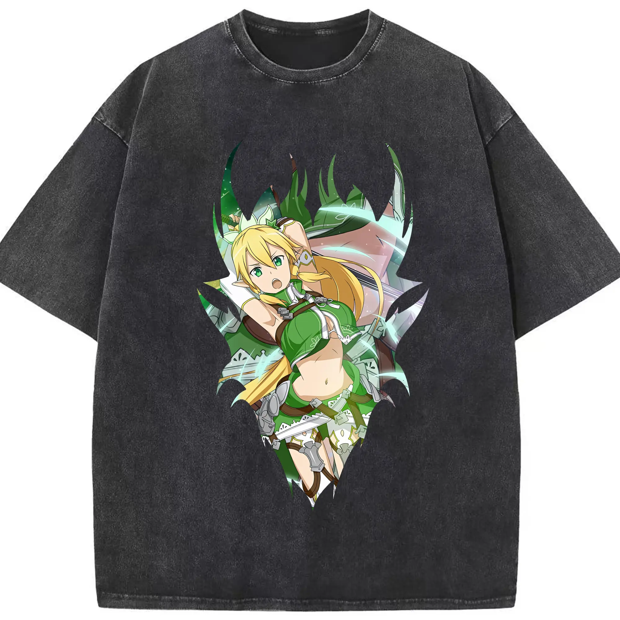 ソードアートオンライン グッズ リーファ - 綿100％ ヴィンテージ風 半袖Tシャツ ・ フロントプリント ・ 柔らか肌触り ・ 通気性 快適 ・ スポーツ カジュアル 外出用