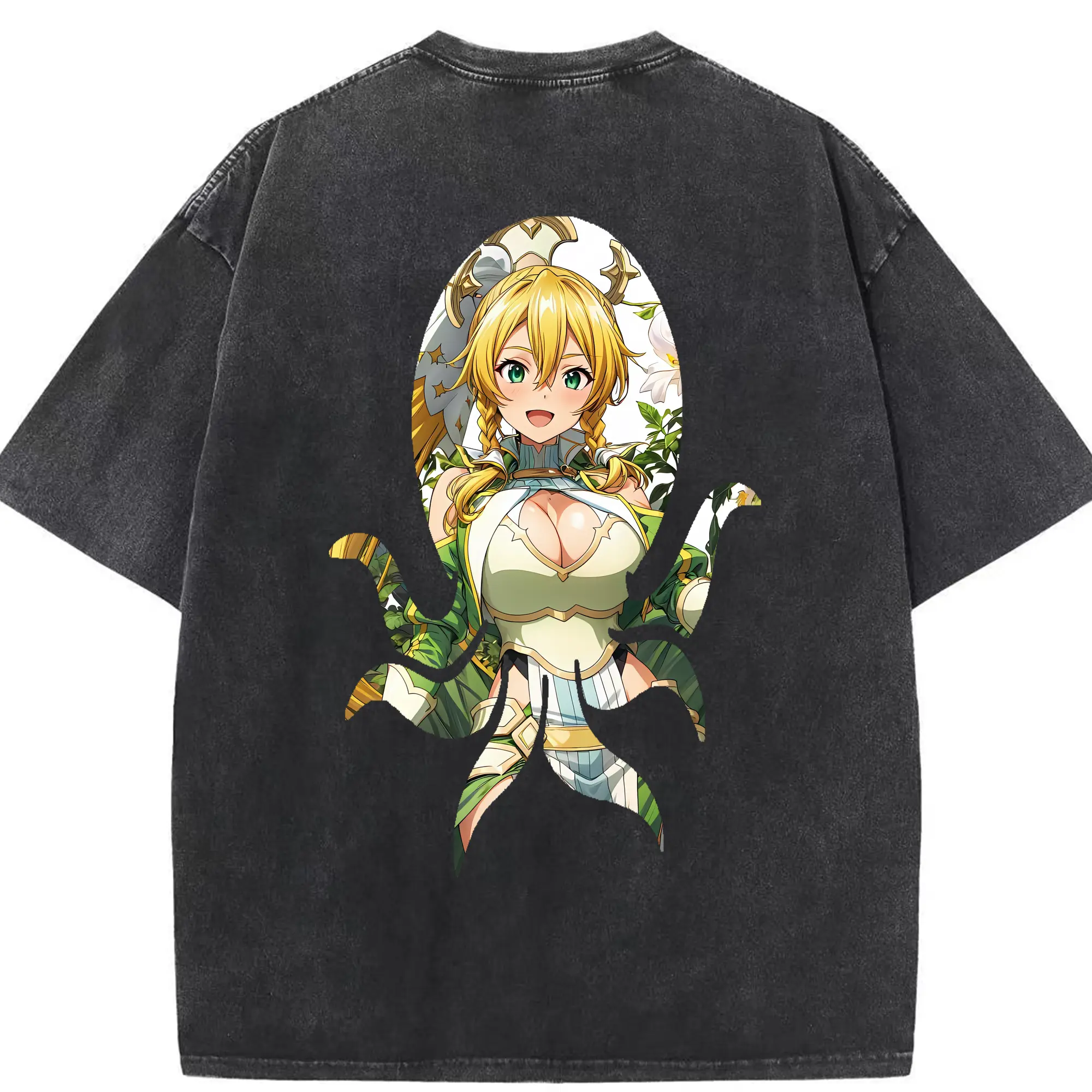ソードアートオンライン グッズ リーファ - 綿100％ ヴィンテージ風 半袖Tシャツ ・ 背面プリント ・ 柔らか肌触り ・ 通気性 快適 ・ スポーツ カジュアル 外出用