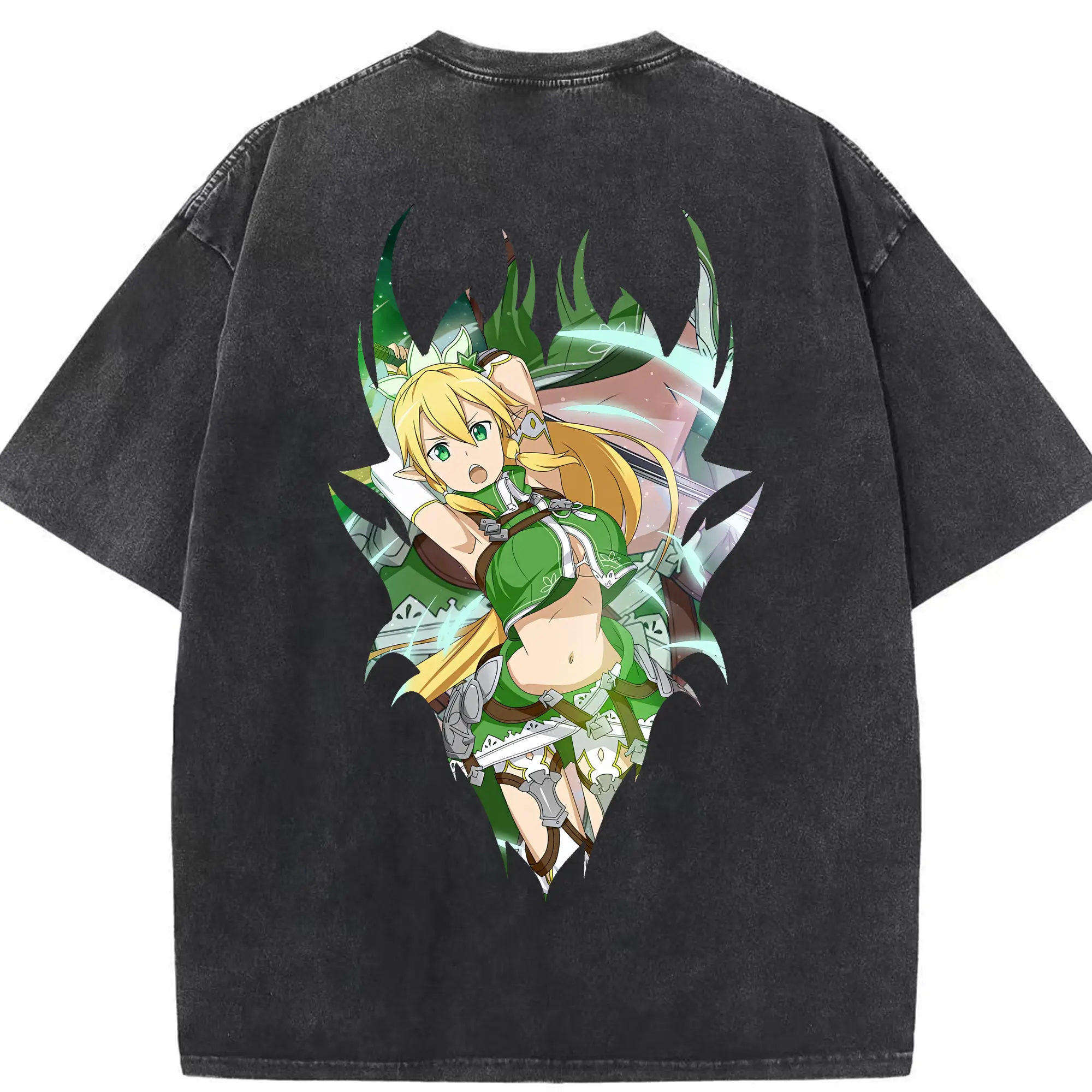 ソードアートオンライン グッズ リーファ - 綿100％ ヴィンテージ風 半袖Tシャツ ・ 背面プリント ・ 柔らか肌触り ・ 通気性 快適 ・ スポーツ カジュアル 外出用
