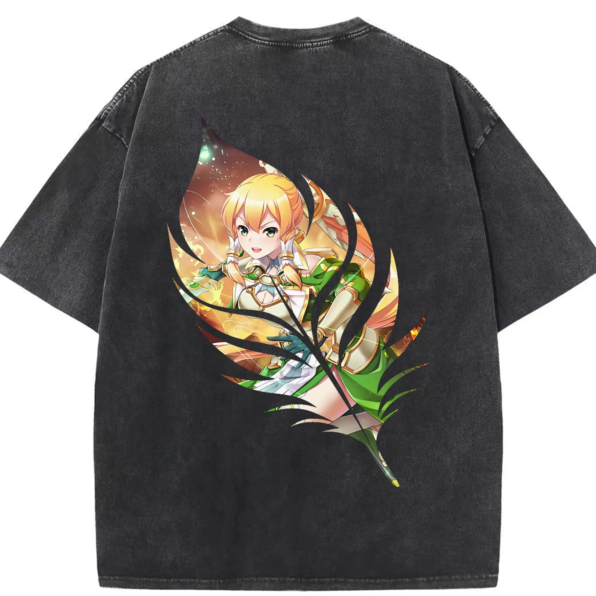 ソードアートオンライン グッズ リーファ - 綿100％ ヴィンテージ風 半袖Tシャツ ・ 背面プリント ・ 柔らか肌触り ・ 通気性 快適 ・ スポーツ カジュアル 外出用