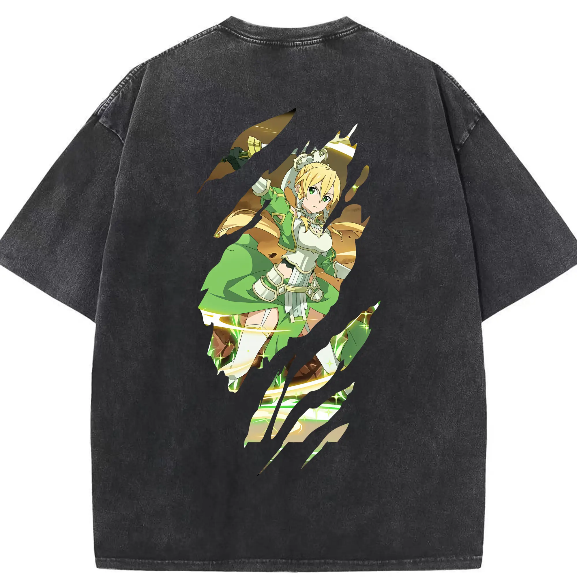 ソードアートオンライン グッズ リーファ - 綿100％ ヴィンテージ風 半袖Tシャツ ・ 背面プリント ・ 柔らか肌触り ・ 通気性 快適 ・ スポーツ カジュアル 外出用