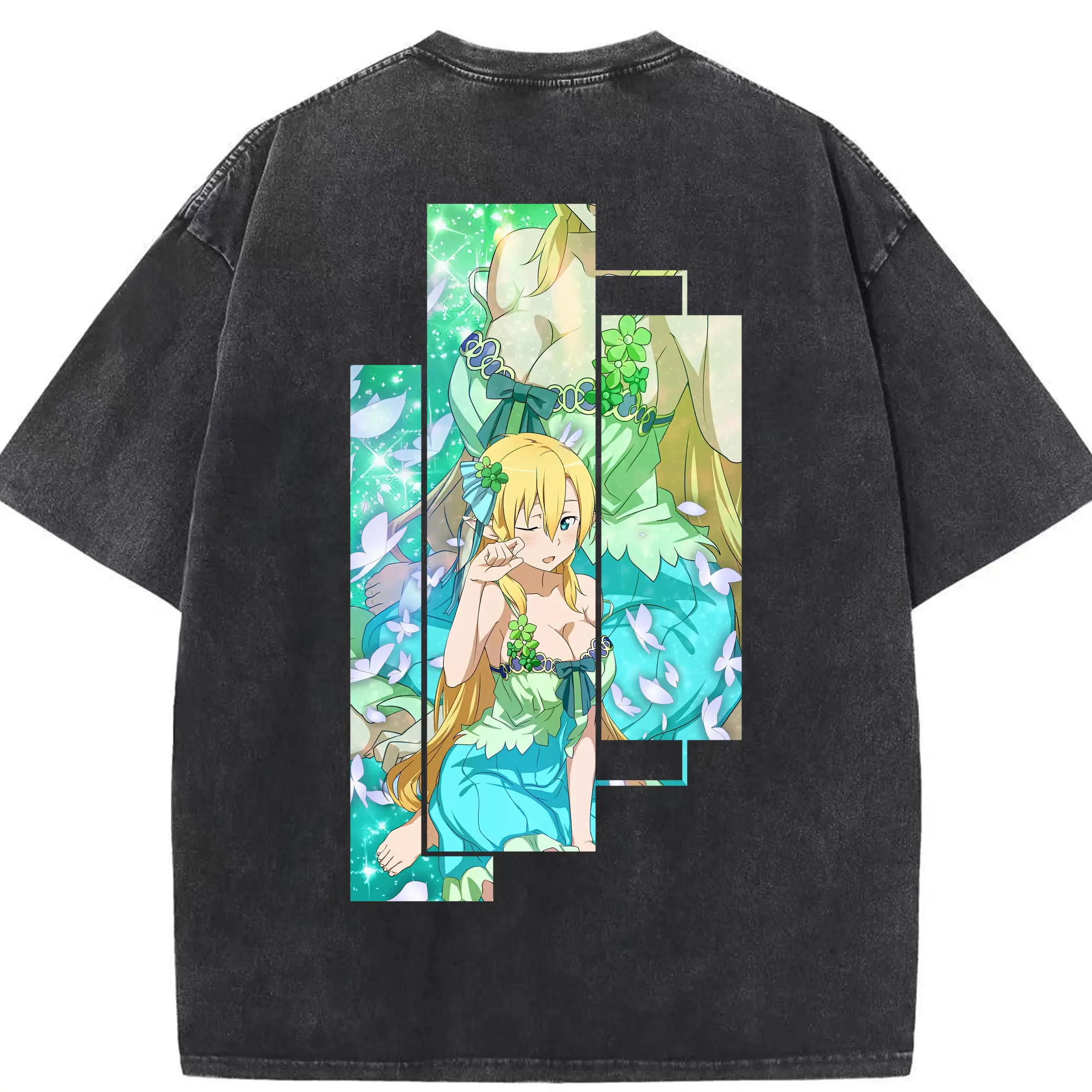 ソードアートオンライン グッズ リーファ - 綿100％ ヴィンテージ風 半袖Tシャツ ・ 背面プリント ・ 柔らか肌触り ・ 通気性 快適 ・ スポーツ カジュアル 外出用