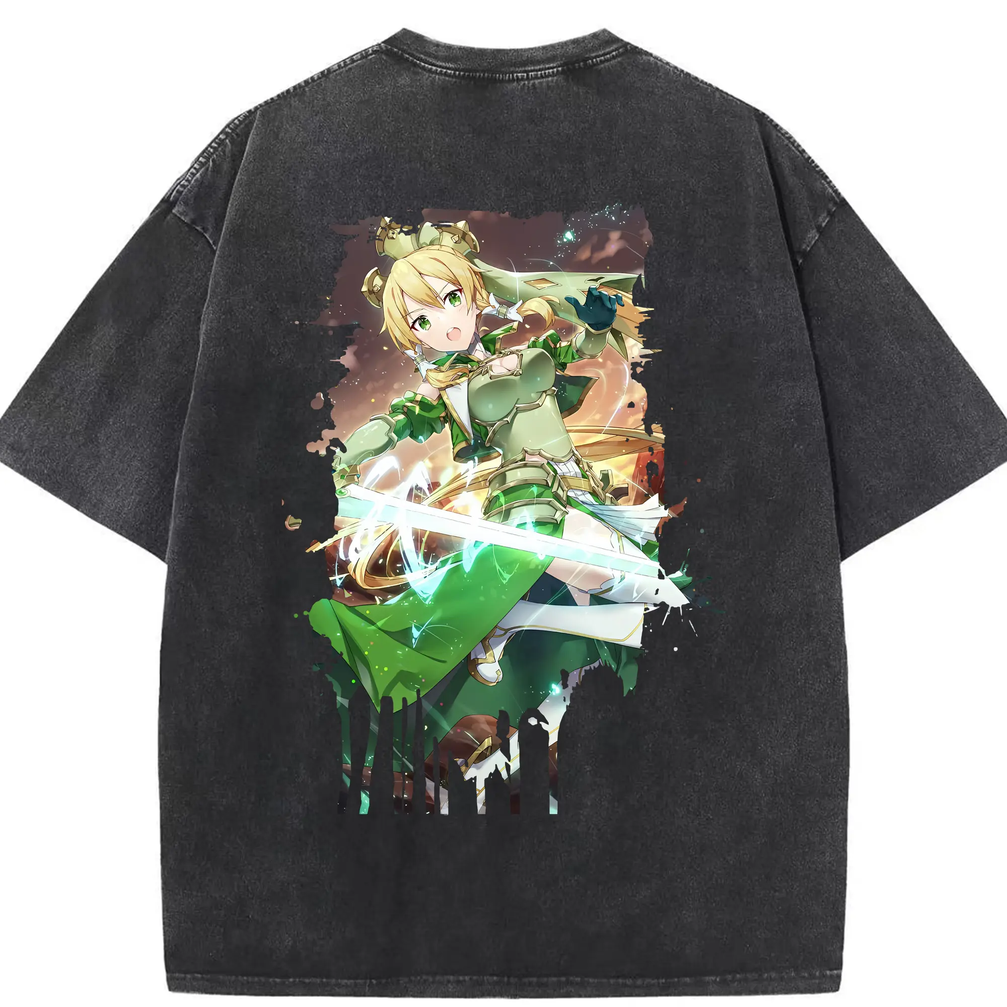 ソードアートオンライン グッズ リーファ - 綿100％ ヴィンテージ風 半袖Tシャツ ・ 背面プリント ・ 柔らか肌触り ・ 通気性 快適 ・ スポーツ カジュアル 外出用