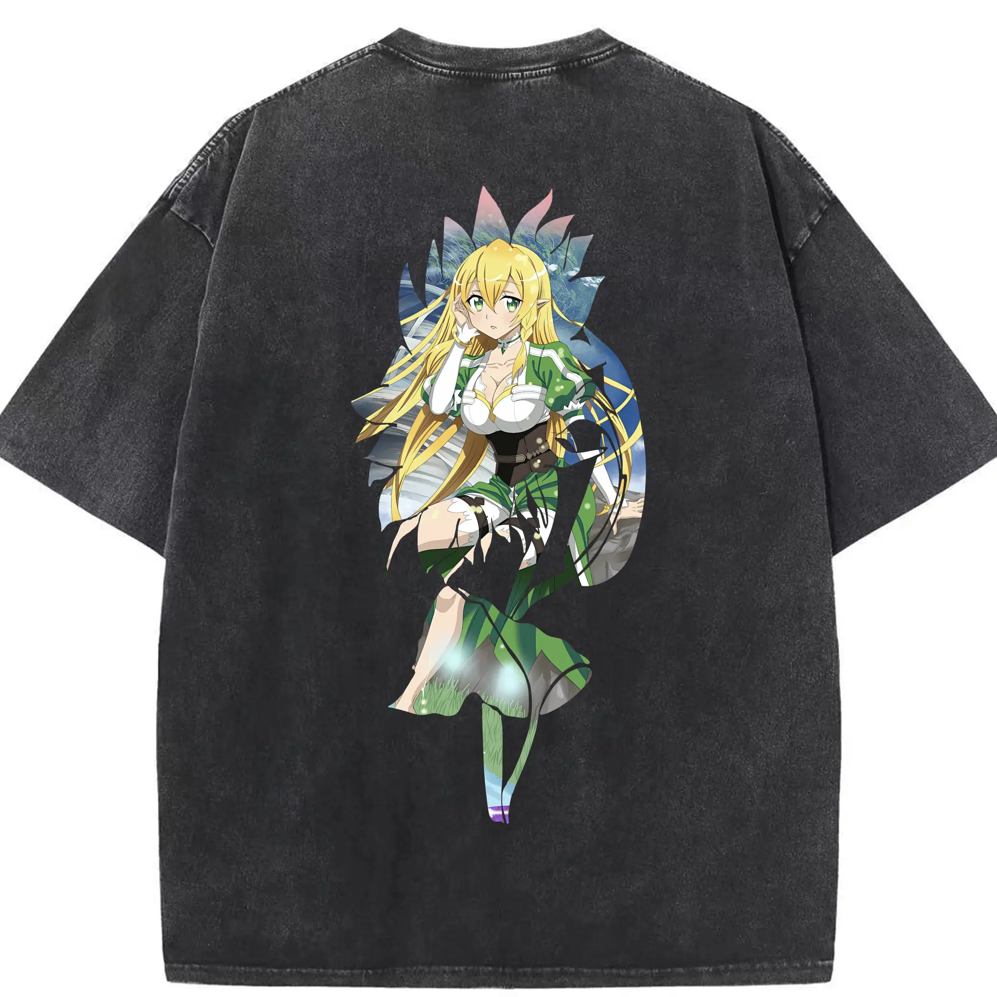 ソードアートオンライン グッズ リーファ - 綿100％ ヴィンテージ風 半袖Tシャツ ・ 背面プリント ・ 柔らか肌触り ・ 通気性 快適 ・ スポーツ カジュアル 外出用