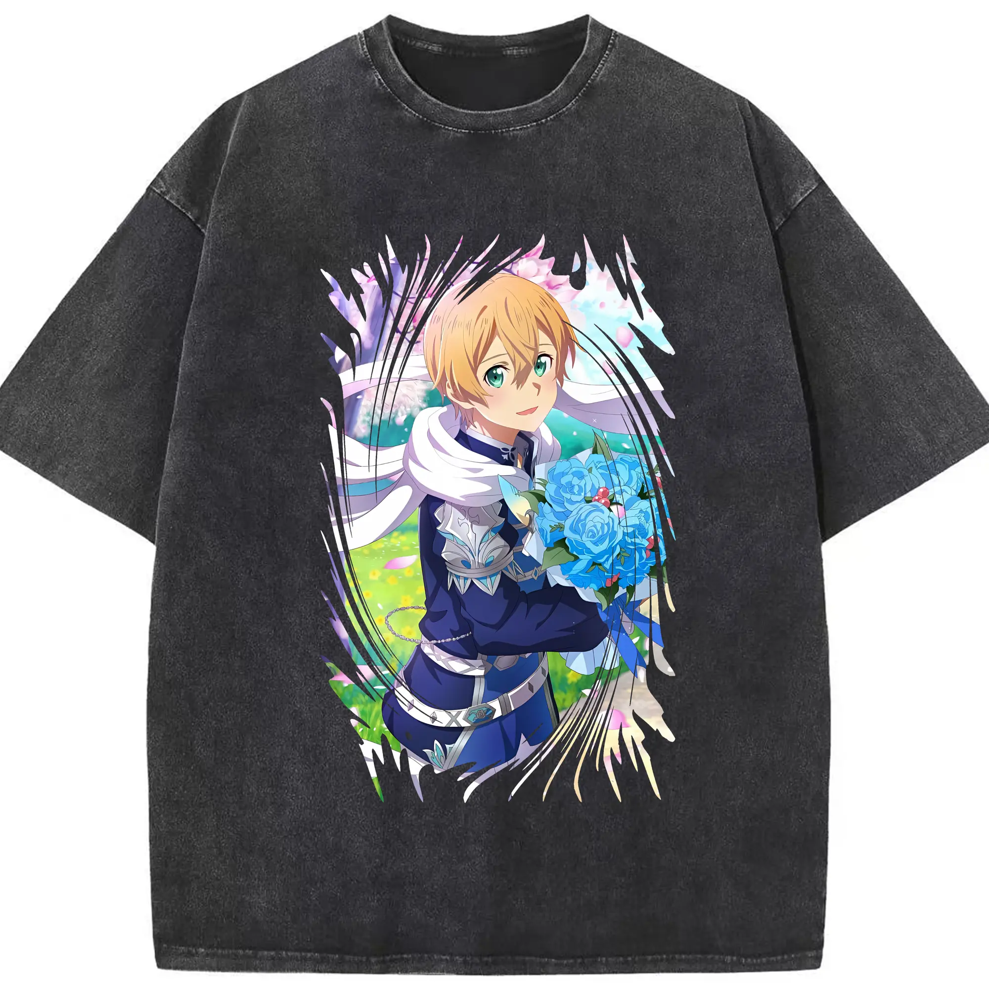 ソードアートオンライン グッズ ユージオ - 綿100％ ヴィンテージ風 半袖Tシャツ ・ フロントプリント ・ 柔らか肌触り ・ 通気性 快適 ・ スポーツ カジュアル 外出用