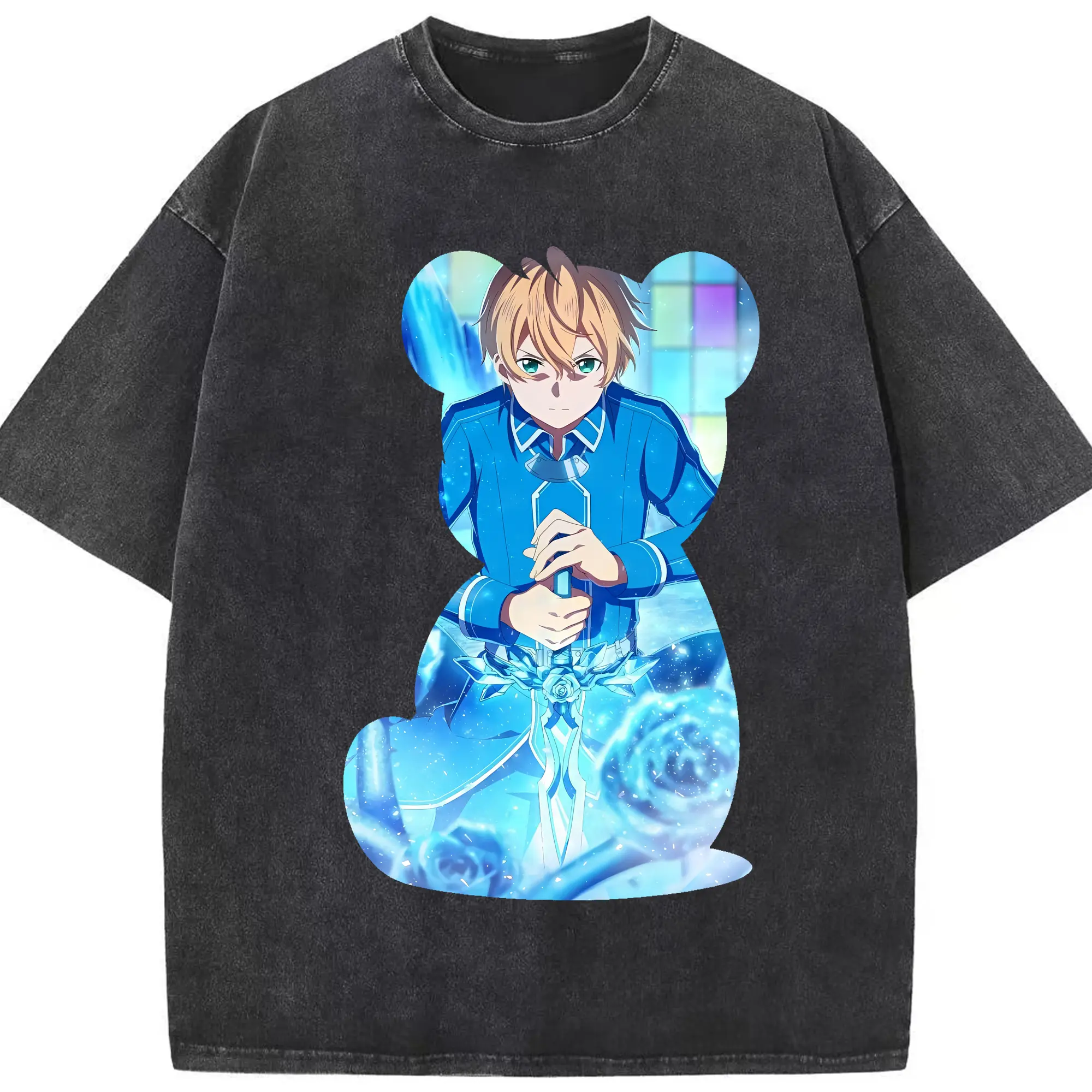 ソードアートオンライン グッズ ユージオ - 綿100％ ヴィンテージ風 半袖Tシャツ ・ フロントプリント ・ 柔らか肌触り ・ 通気性 快適 ・ スポーツ カジュアル 外出用