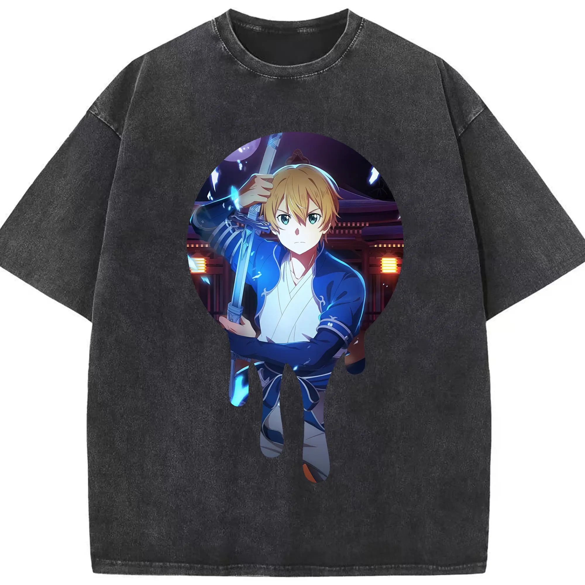 ソードアートオンライン グッズ ユージオ - 綿100％ ヴィンテージ風 半袖Tシャツ ・ フロントプリント ・ 柔らか肌触り ・ 通気性 快適 ・ スポーツ カジュアル 外出用