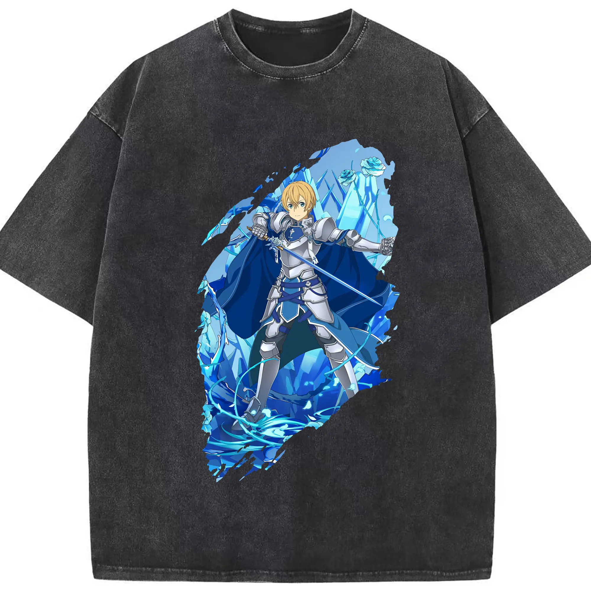 ソードアートオンライン グッズ ユージオ - 綿100％ ヴィンテージ風 半袖Tシャツ ・ フロントプリント ・ 柔らか肌触り ・ 通気性 快適 ・ スポーツ カジュアル 外出用