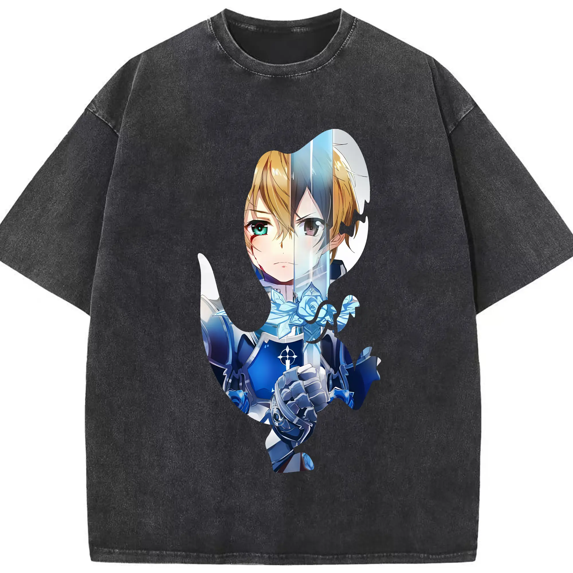 ソードアートオンライン グッズ ユージオ - 綿100％ ヴィンテージ風 半袖Tシャツ ・ フロントプリント ・ 柔らか肌触り ・ 通気性 快適 ・ スポーツ カジュアル 外出用