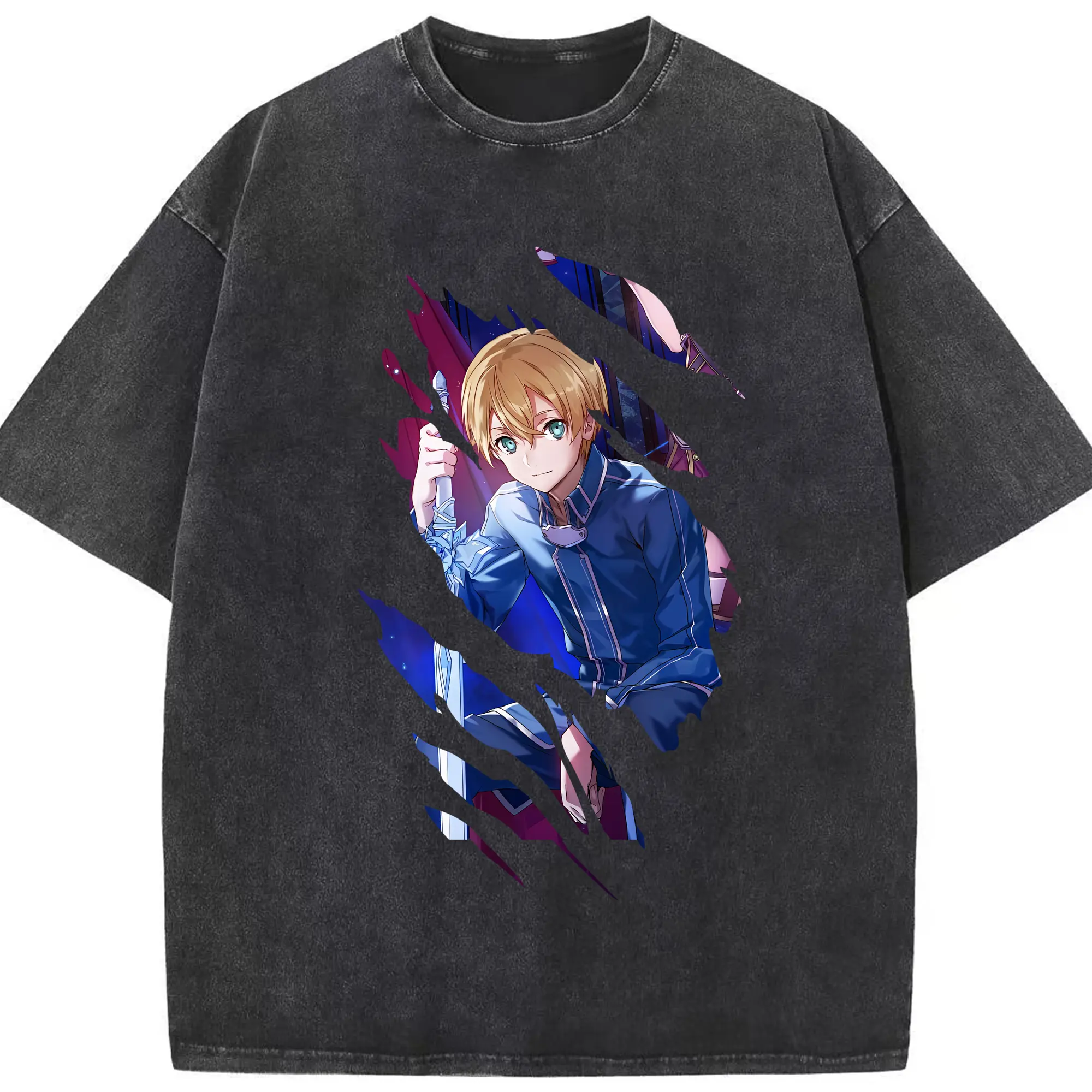 ソードアートオンライン グッズ ユージオ - 綿100％ ヴィンテージ風 半袖Tシャツ ・ フロントプリント ・ 柔らか肌触り ・ 通気性 快適 ・ スポーツ カジュアル 外出用