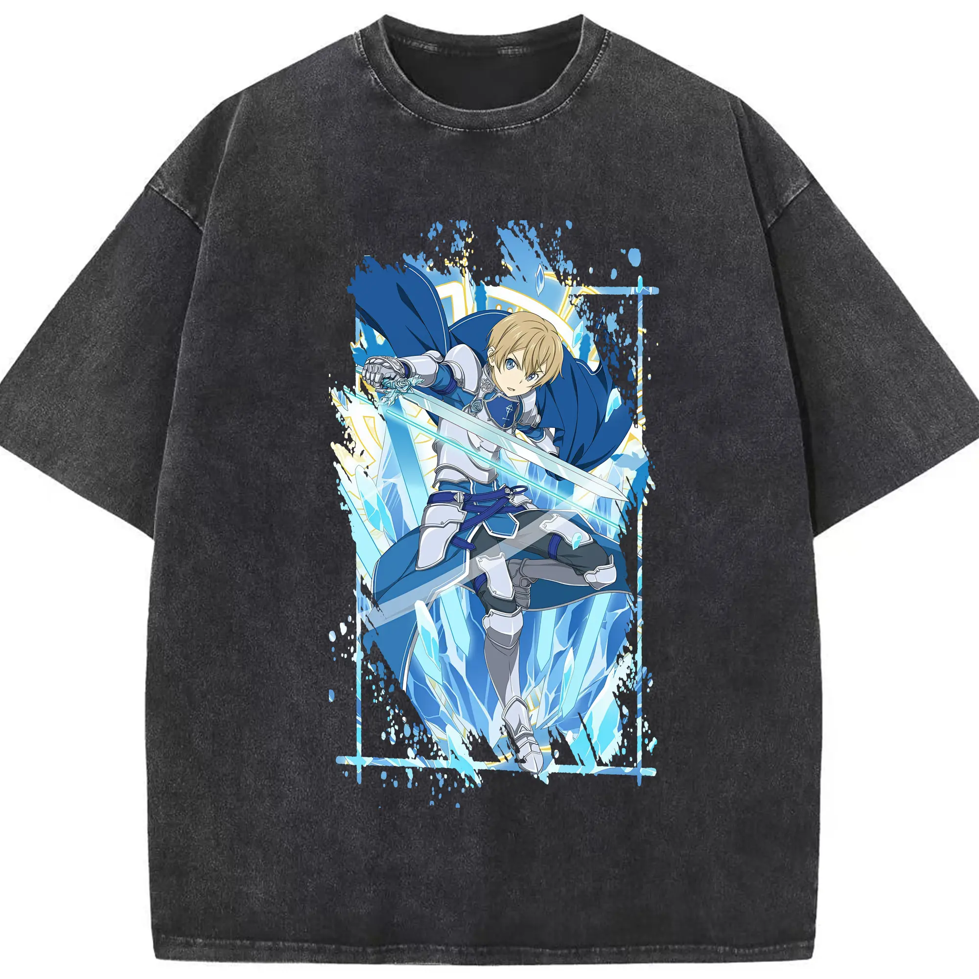 ソードアートオンライン グッズ ユージオ - 綿100％ ヴィンテージ風 半袖Tシャツ ・ フロントプリント ・ 柔らか肌触り ・ 通気性 快適 ・ スポーツ カジュアル 外出用