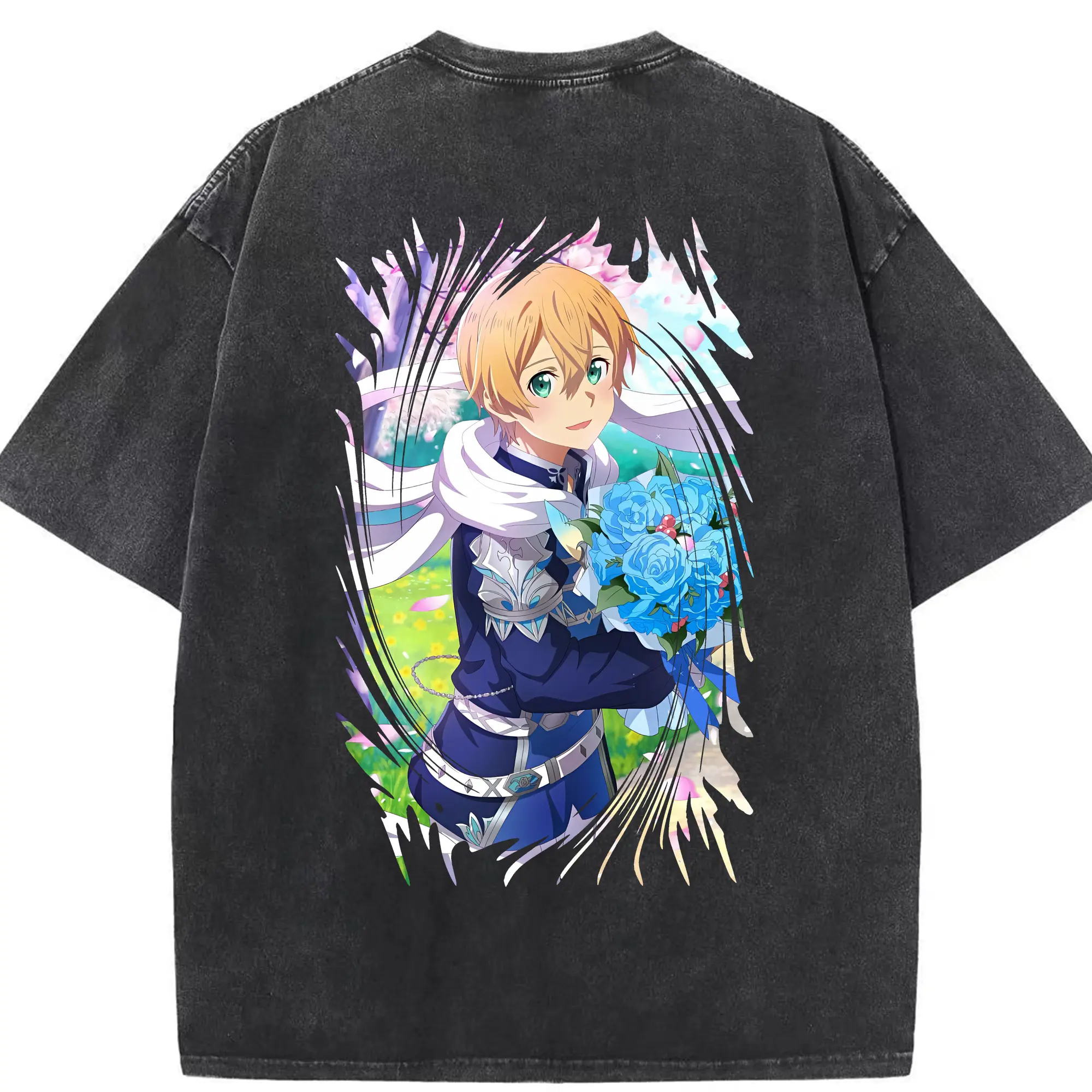 ソードアートオンライン グッズ ユージオ - 綿100％ ヴィンテージ風 半袖Tシャツ ・ 背面プリント ・ 柔らか肌触り ・ 通気性 快適 ・ スポーツ カジュアル 外出用