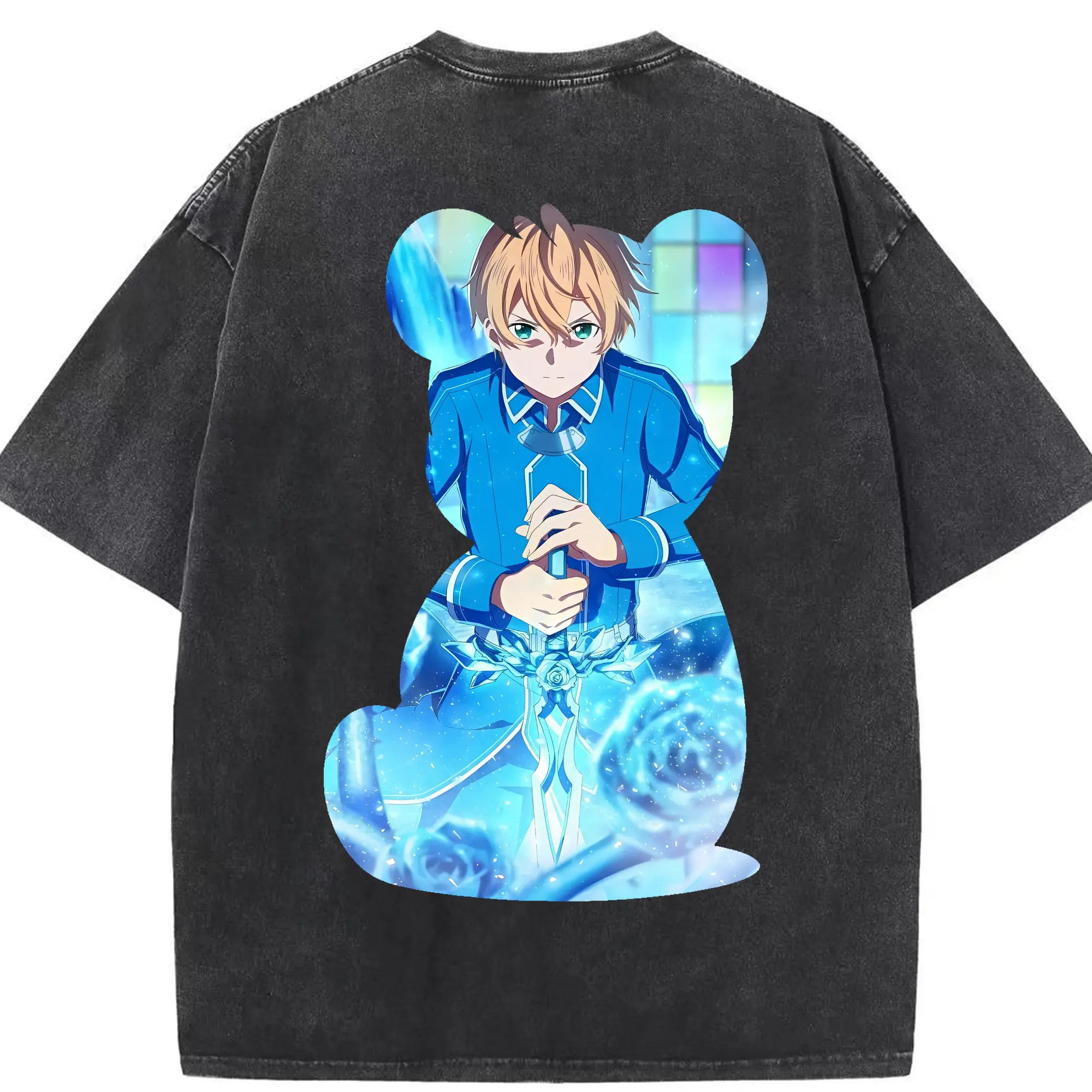 ソードアートオンライン グッズ ユージオ - 綿100％ ヴィンテージ風 半袖Tシャツ ・ 背面プリント ・ 柔らか肌触り ・ 通気性 快適 ・ スポーツ カジュアル 外出用