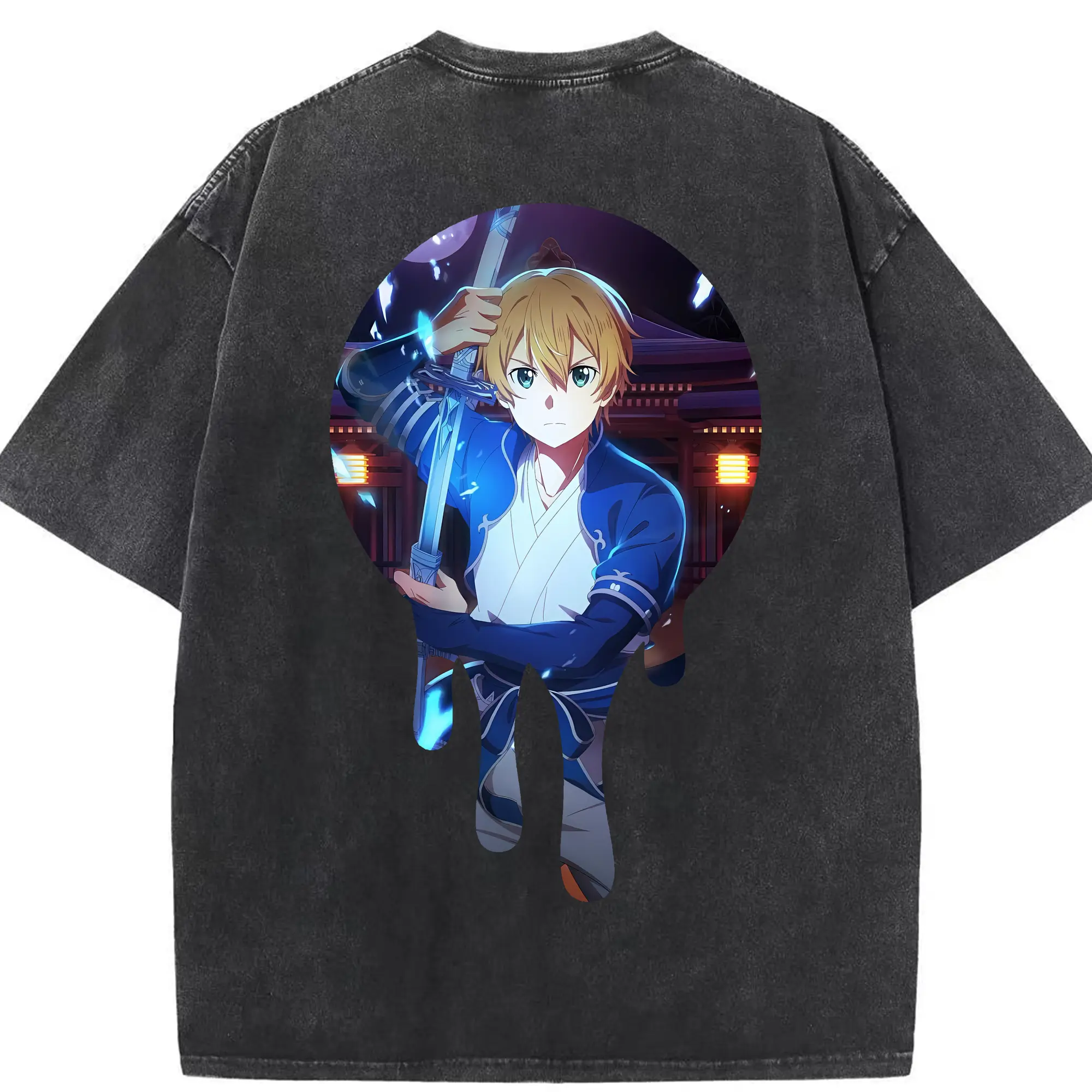 ソードアートオンライン グッズ ユージオ - 綿100％ ヴィンテージ風 半袖Tシャツ ・ 背面プリント ・ 柔らか肌触り ・ 通気性 快適 ・ スポーツ カジュアル 外出用