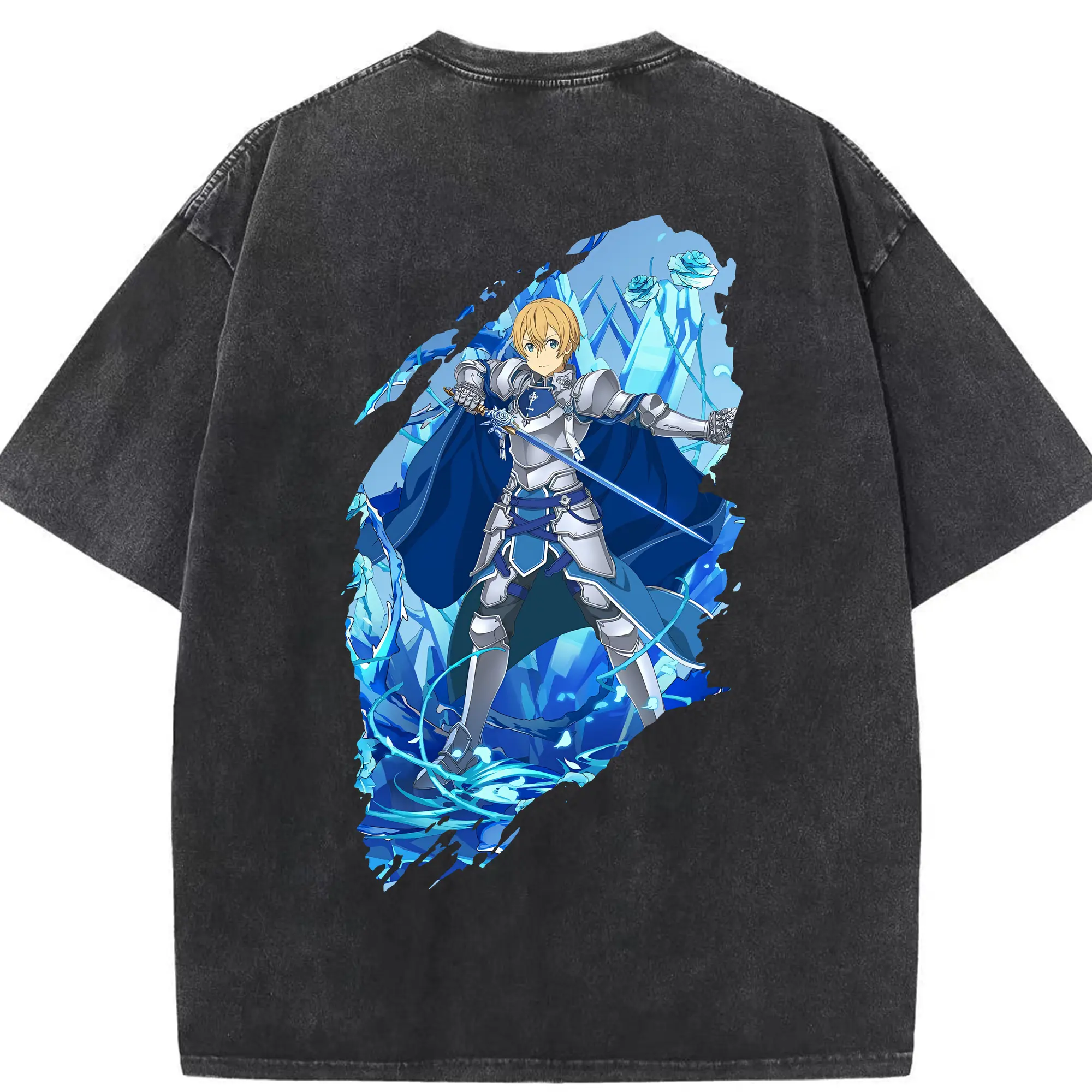 ソードアートオンライン グッズ ユージオ - 綿100％ ヴィンテージ風 半袖Tシャツ ・ 背面プリント ・ 柔らか肌触り ・ 通気性 快適 ・ スポーツ カジュアル 外出用