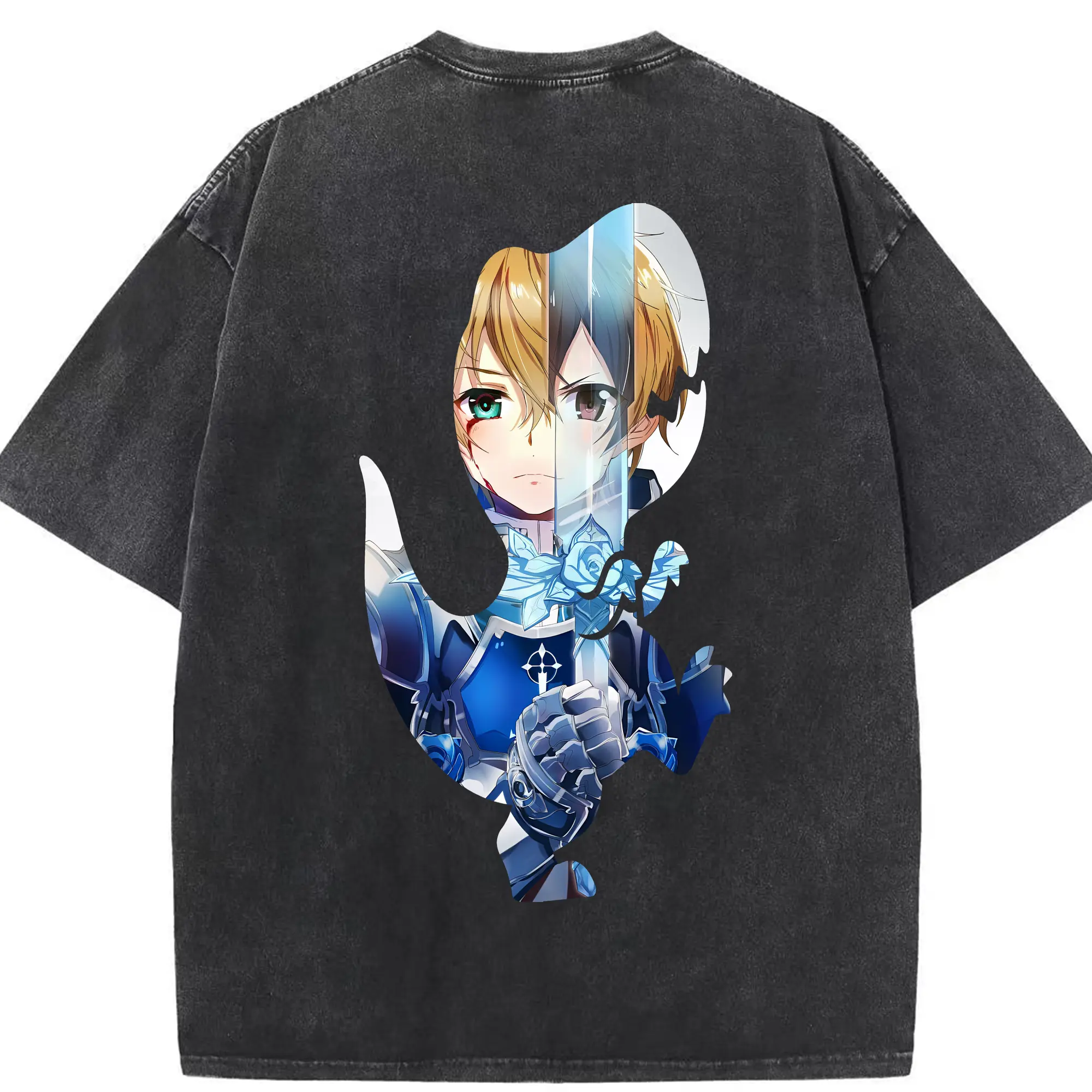 ソードアートオンライン グッズ ユージオ - 綿100％ ヴィンテージ風 半袖Tシャツ ・ 背面プリント ・ 柔らか肌触り ・ 通気性 快適 ・ スポーツ カジュアル 外出用