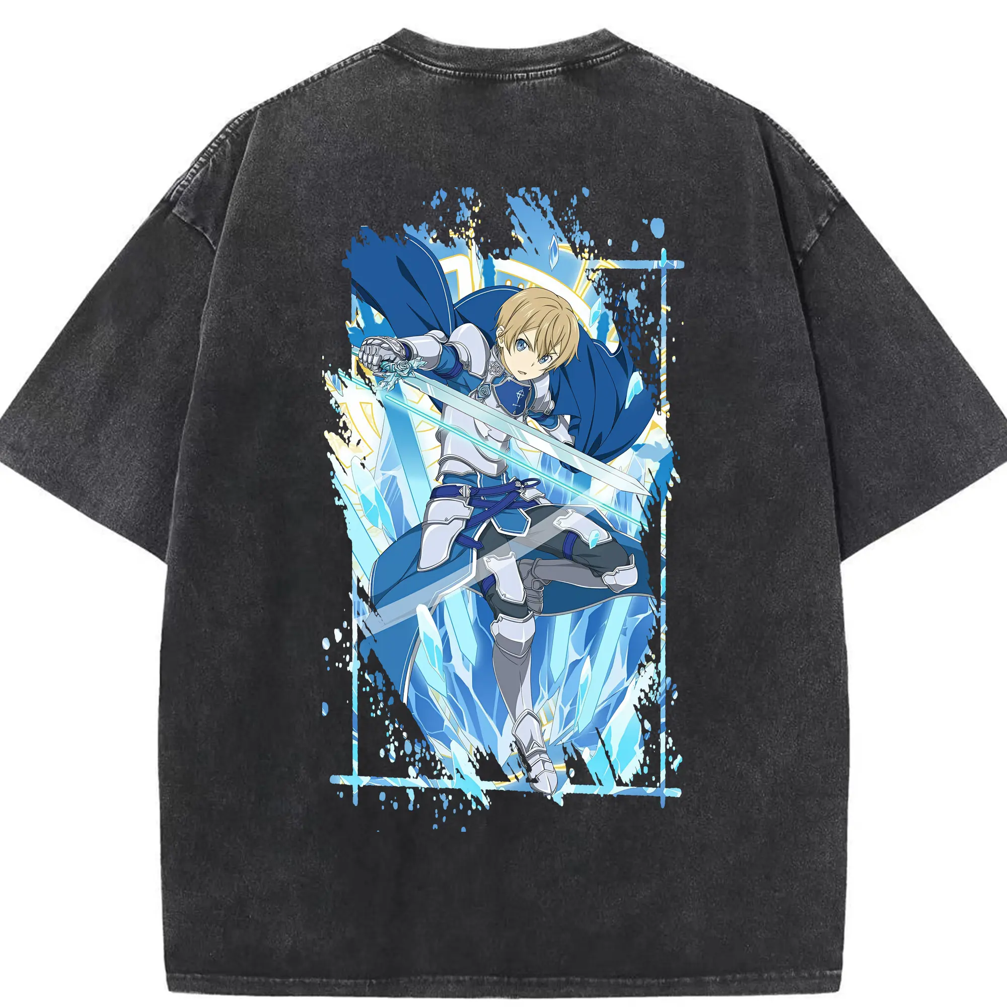 ソードアートオンライン グッズ ユージオ - 綿100％ ヴィンテージ風 半袖Tシャツ ・ 背面プリント ・ 柔らか肌触り ・ 通気性 快適 ・ スポーツ カジュアル 外出用