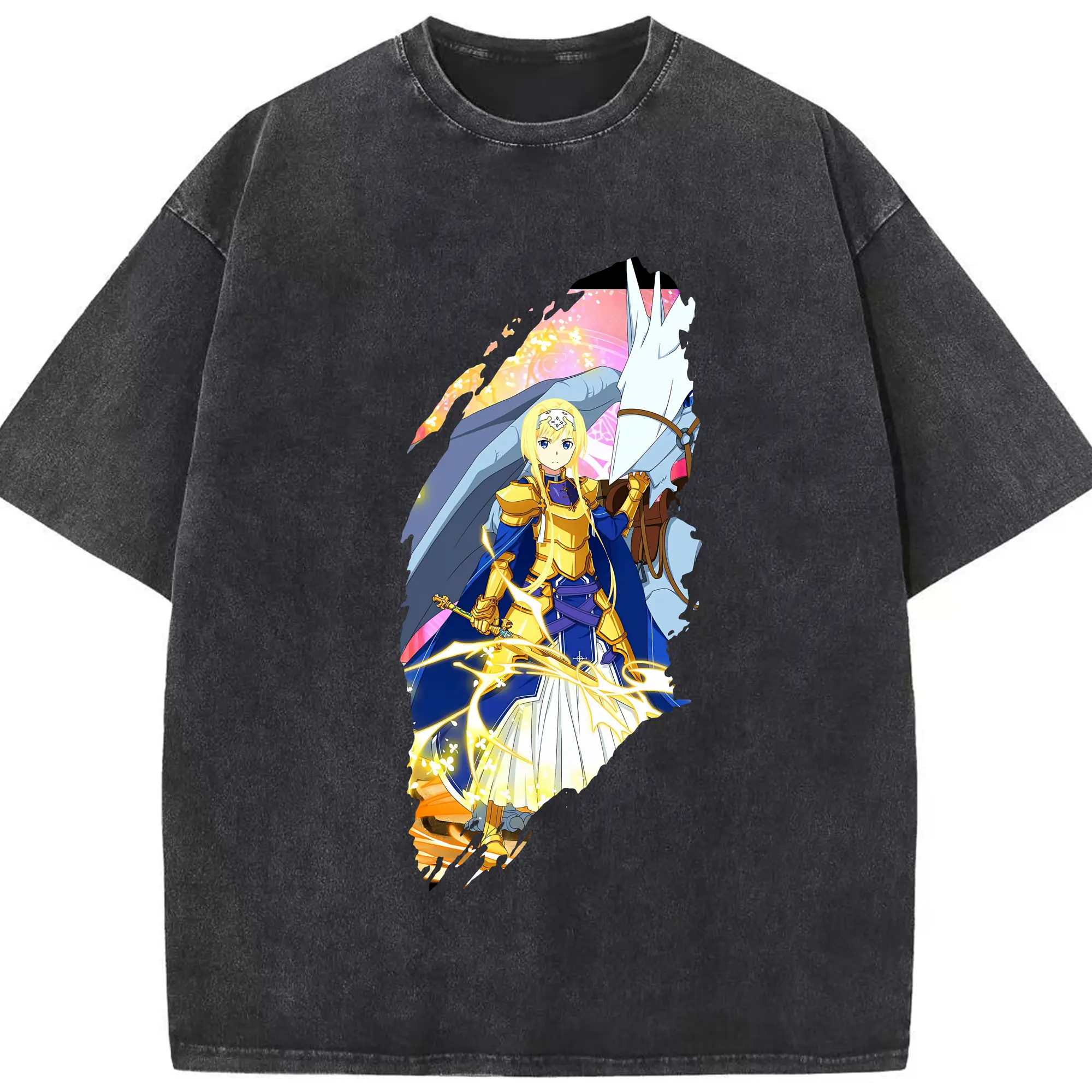 ソードアートオンライン グッズ アリス・ツーベルク - 綿100％ ヴィンテージ風 半袖Tシャツ ・ フロントプリント ・ 柔らか肌触り ・ 通気性 快適 ・ スポーツ カジュアル 外出用